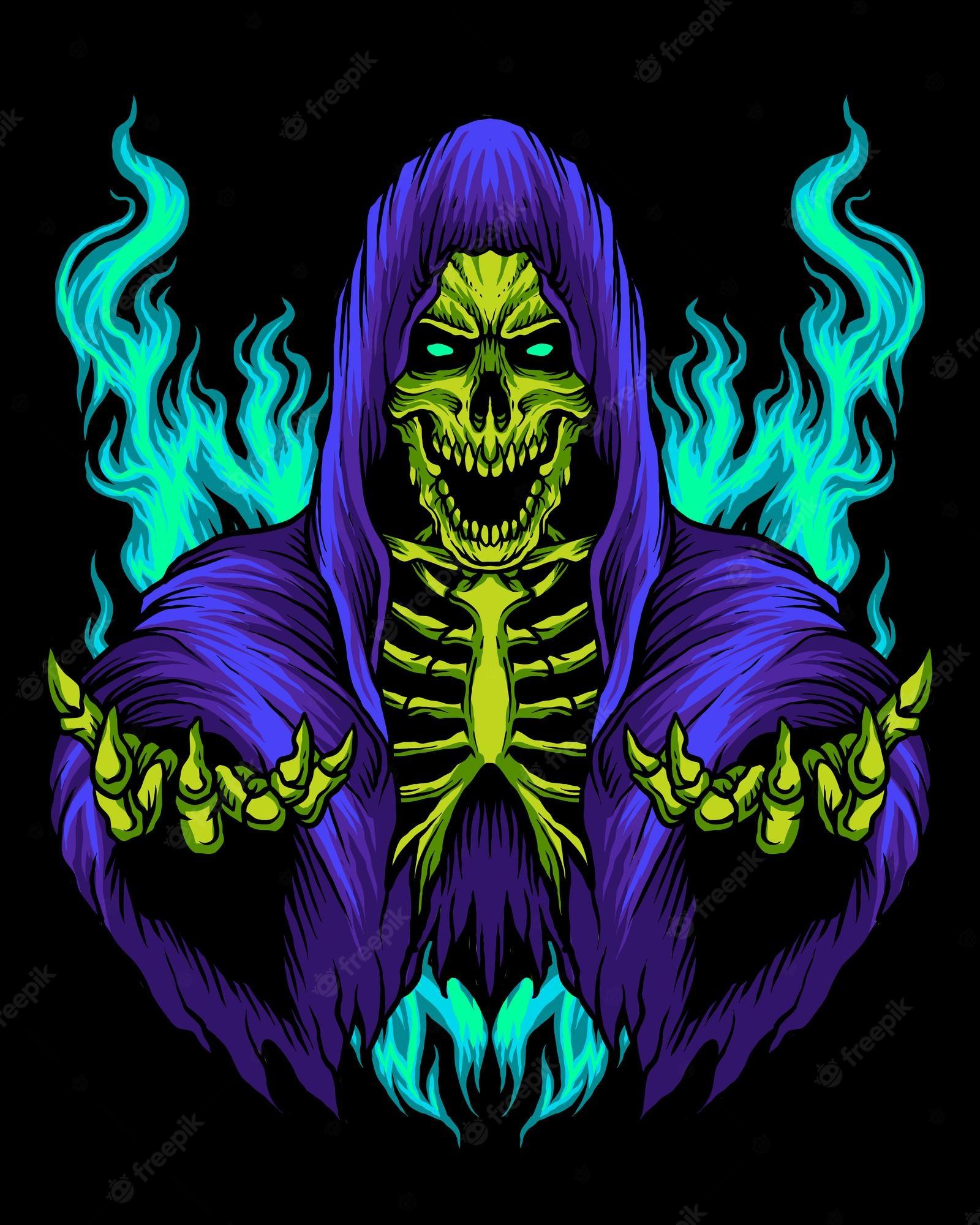 1600x2000 Premium Vector. Purple grim reaper skull logo