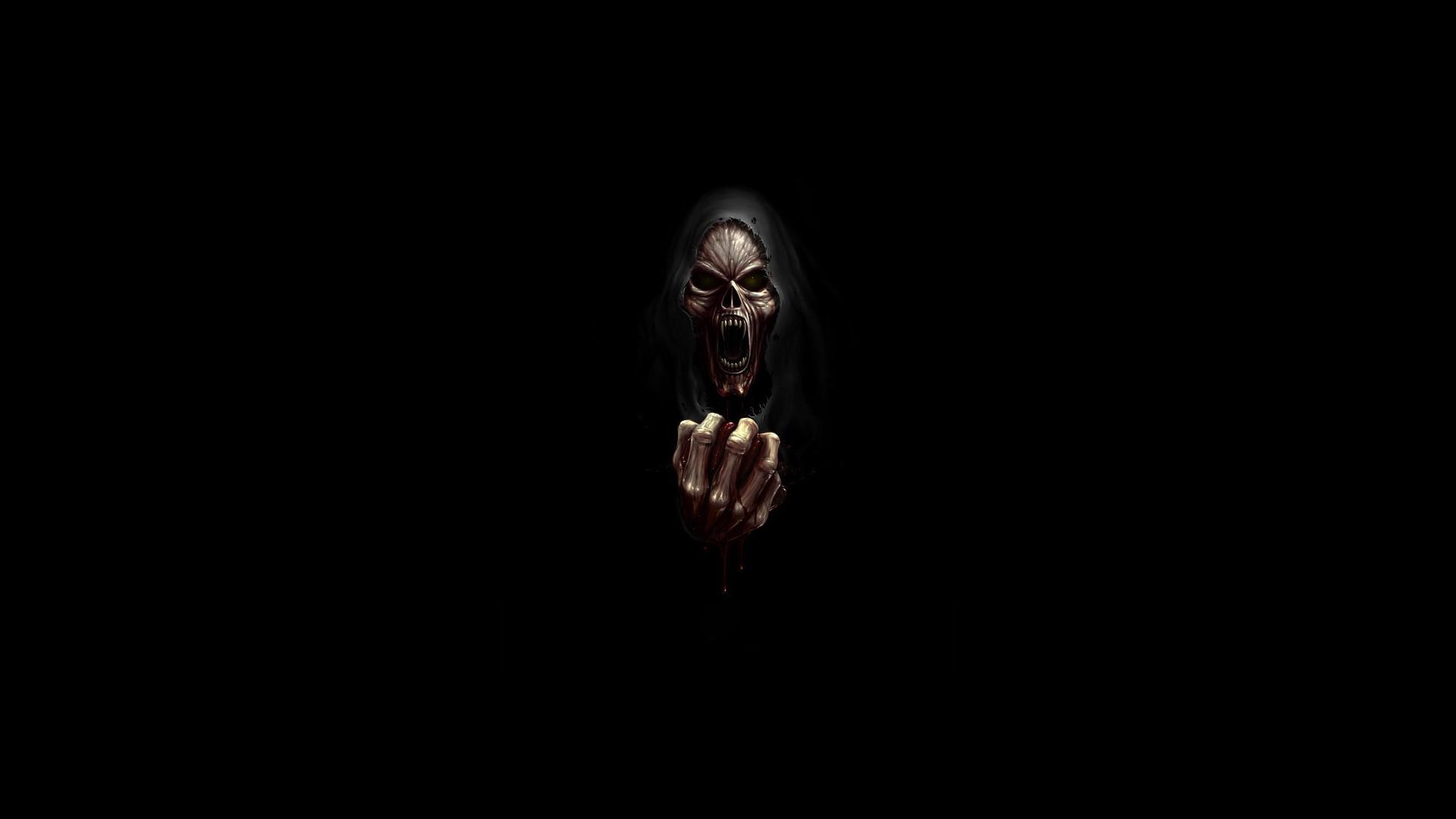 1920x1080 Wallpaper / minimalism, Grim Reaper, fantasy art, skull, bones, blood, evil, piercing, vampires free download