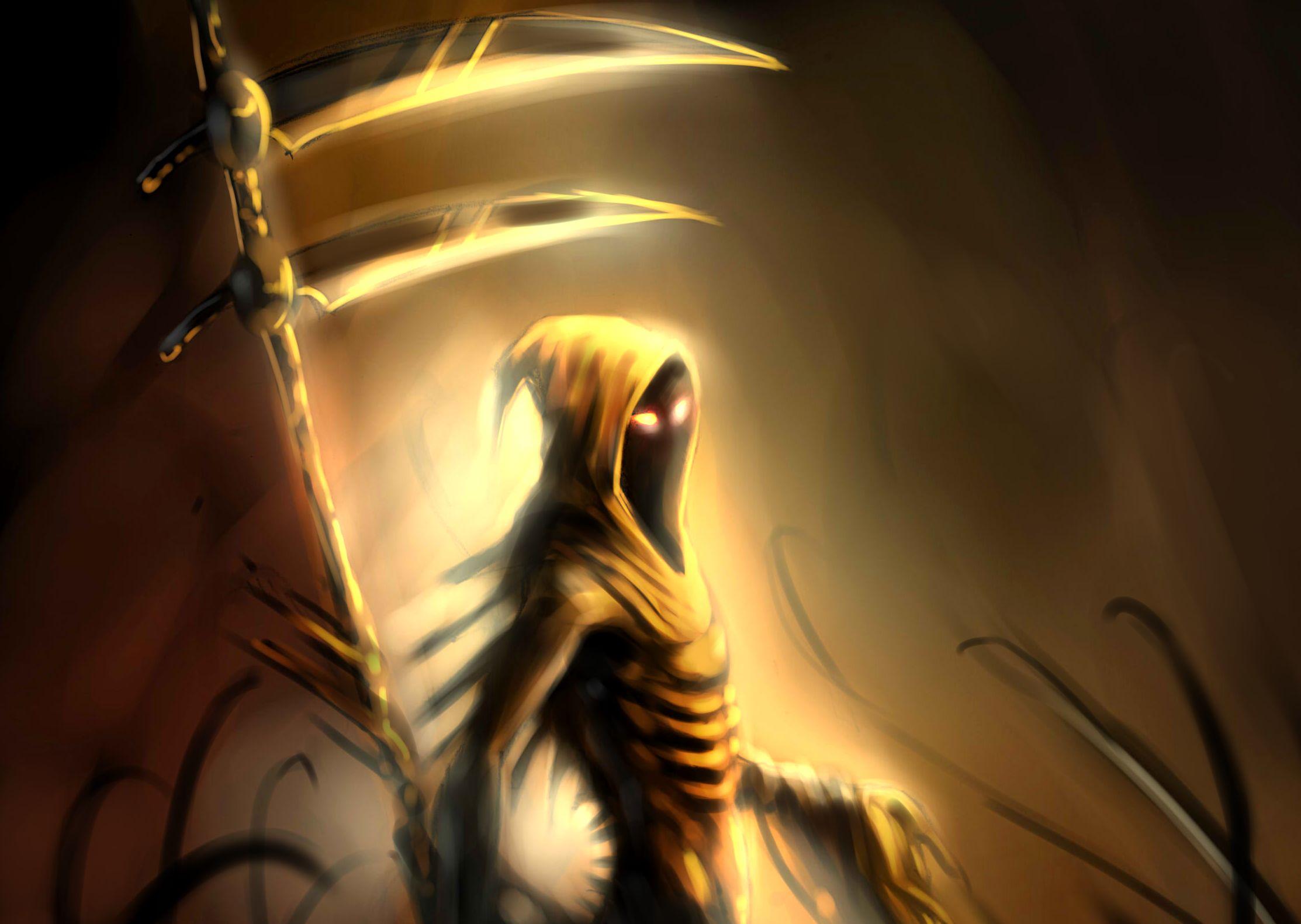 2226x1581 HD desktop wallpaper: Halloween, Death, Dark, Evil, Skeleton, Grim Reaper, Horror download free picture