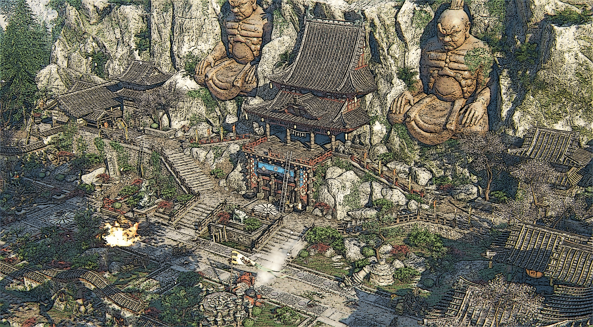 1920x1059 Japanese Style Ink Art Wallpaper 1920 X 1080 Temple Garden