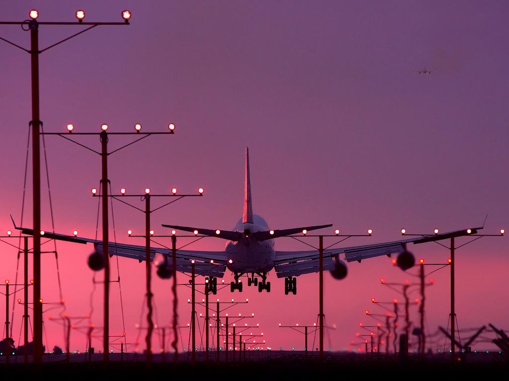 1024x768 Wallpaper aircraft, landing, sunset desktop wallpaper, HD image, picture, background, dd8f3f