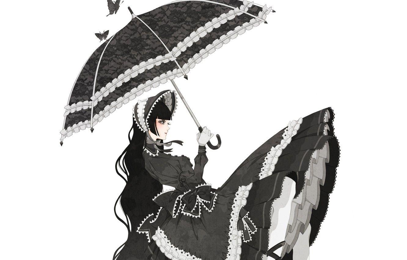 1332x850 Wallpaper girl, butterfly, umbrella, bows, Quinceanera dresses