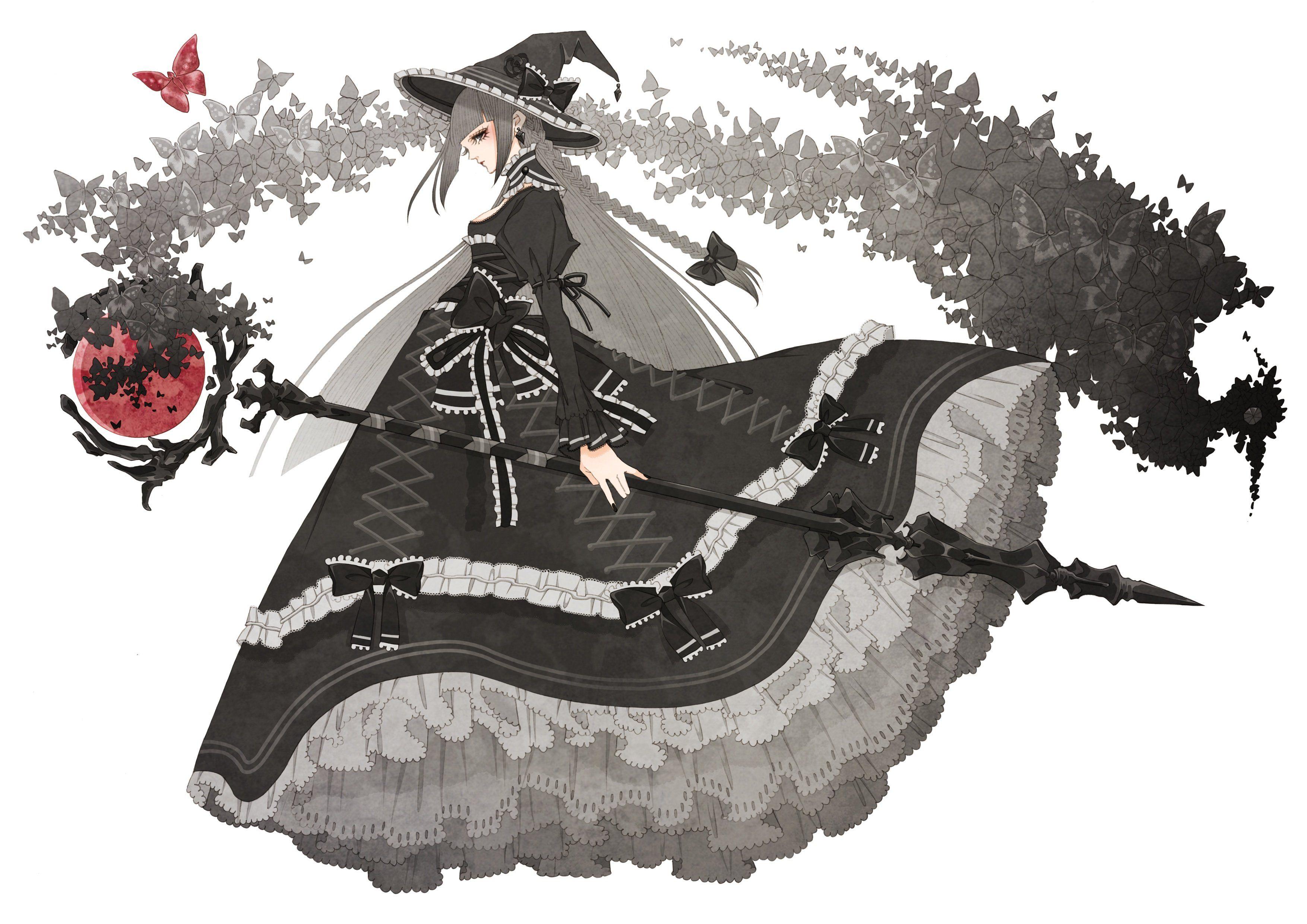 3508x2481 Butterfly dress gothic hat hoshinoy original staff witch hat