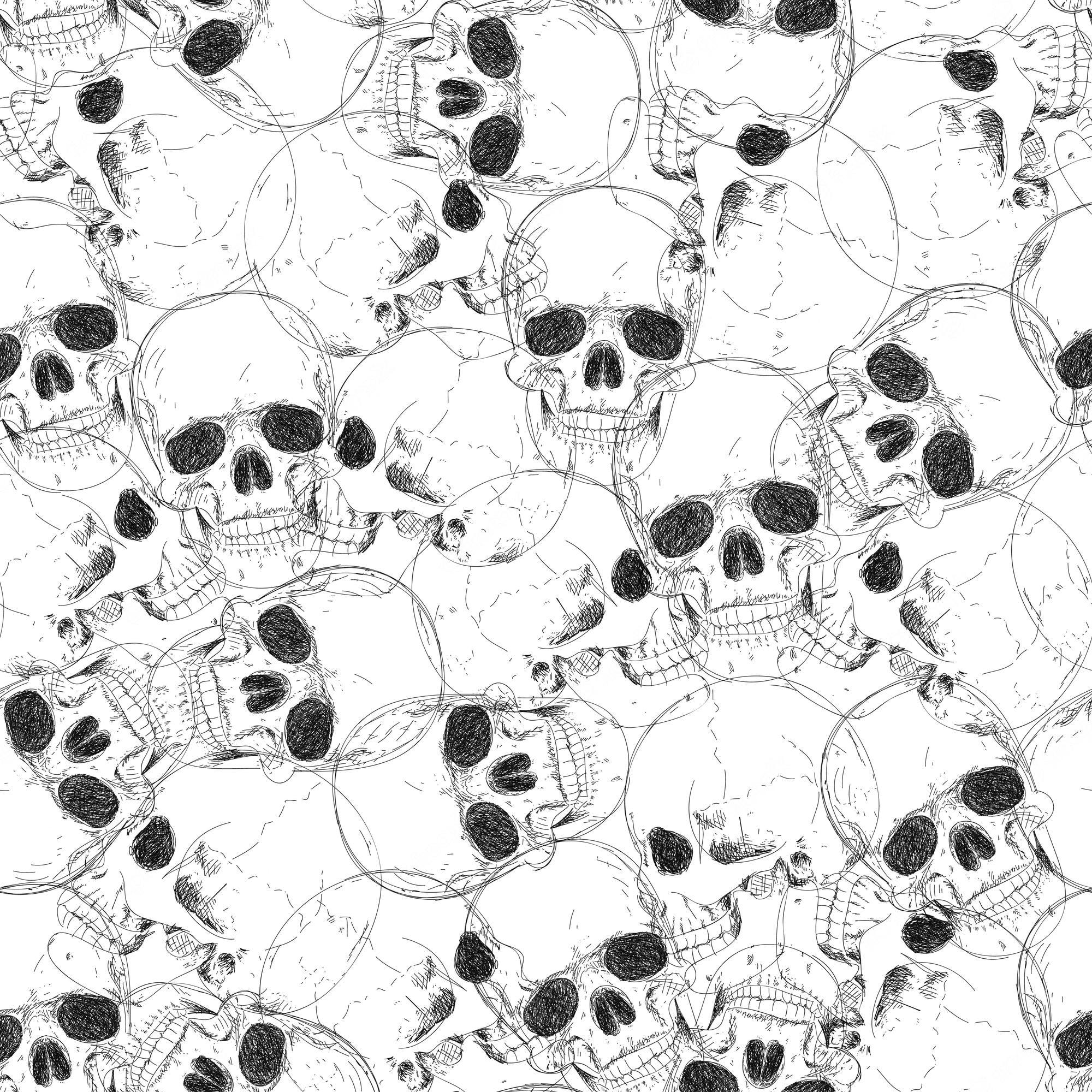 2000x2000 Premium Vector. Skull seamless pattern halloween wallpaper human skeleton hand drawing background