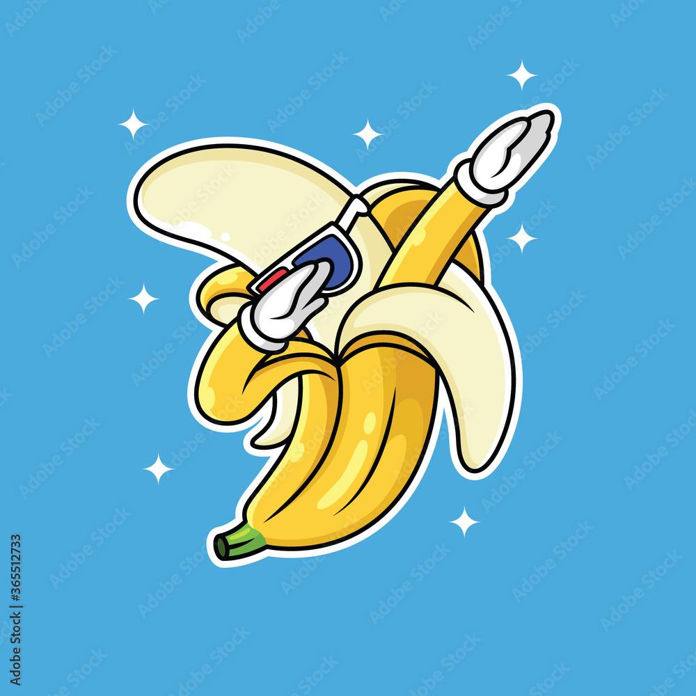 1000x1000 Dub banana cartoon with cool pose and glasses in blue background Stock Illustration