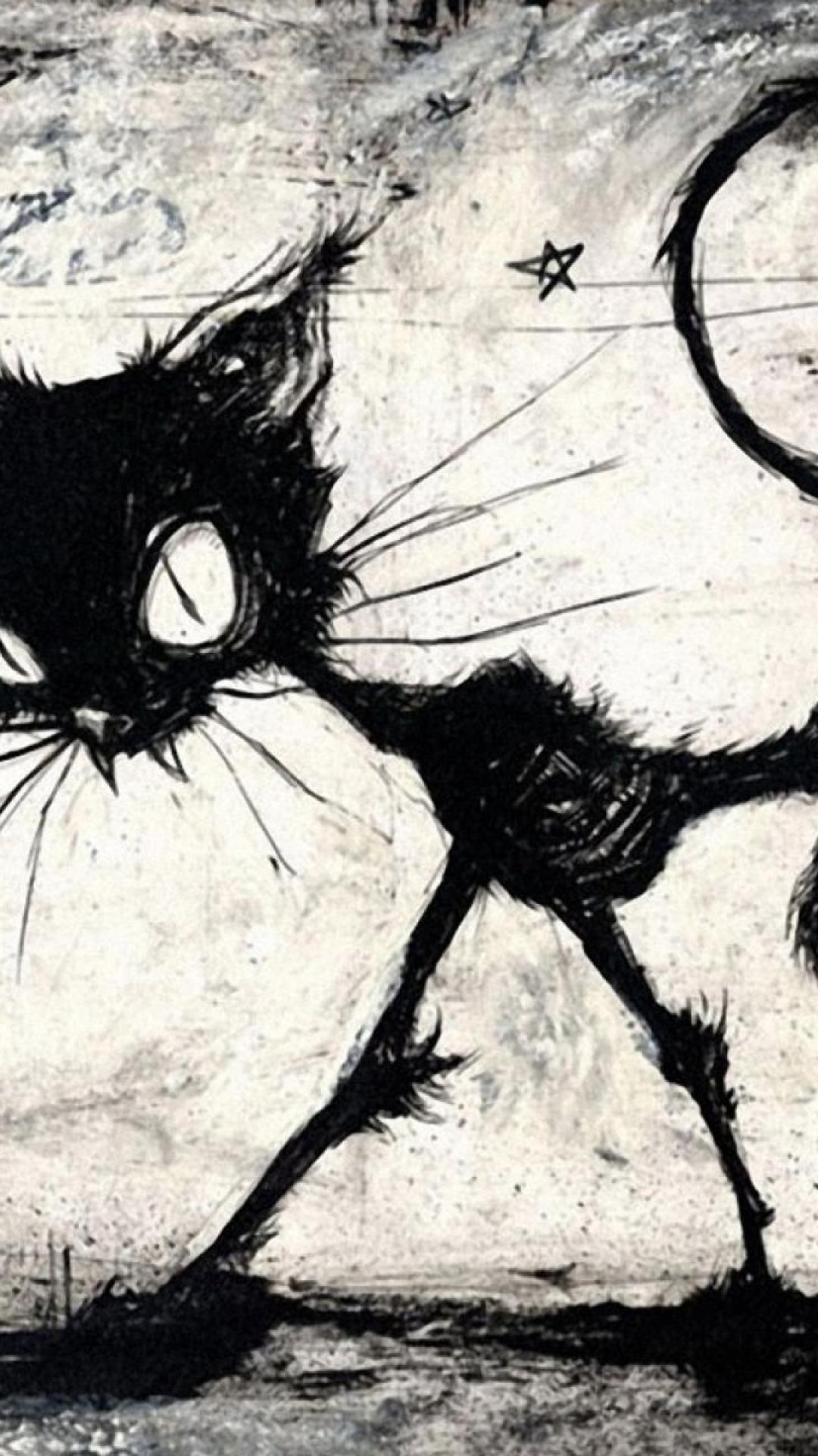 1080x1920 Cats gothic monochrome artwork wallpaper