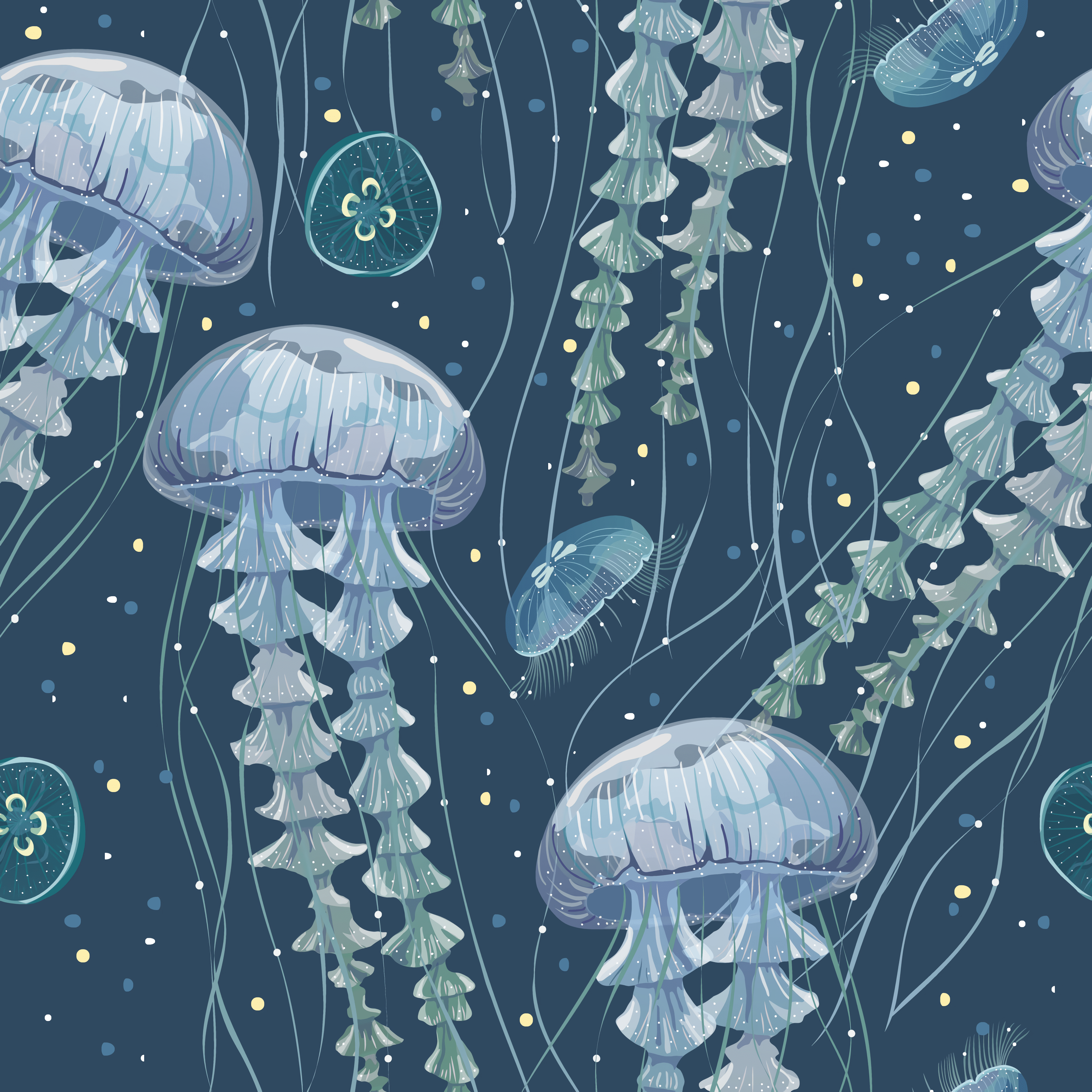 3000x3000 Download wallpaper 3000x3000 jellyfish, art, underwater world, tentacles, algae HD background
