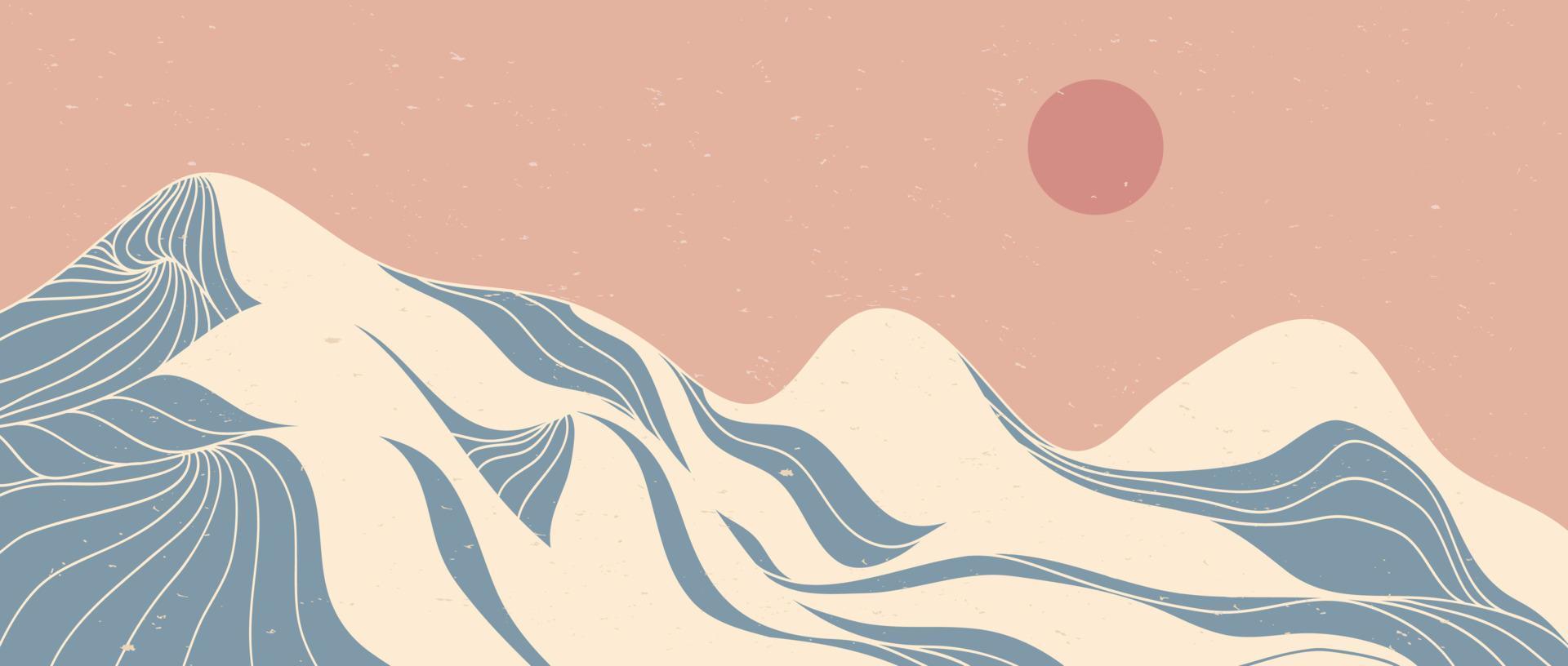 1920x816 Mountain line art. Mid century modern minimalist art print. Abstract contemporary aesthetic background landscapes. vector illustration