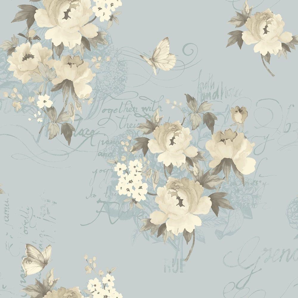 1000x1000 Arthouse Isadora Duck Egg Blue Floral Wallpaper Pastel Butterflies