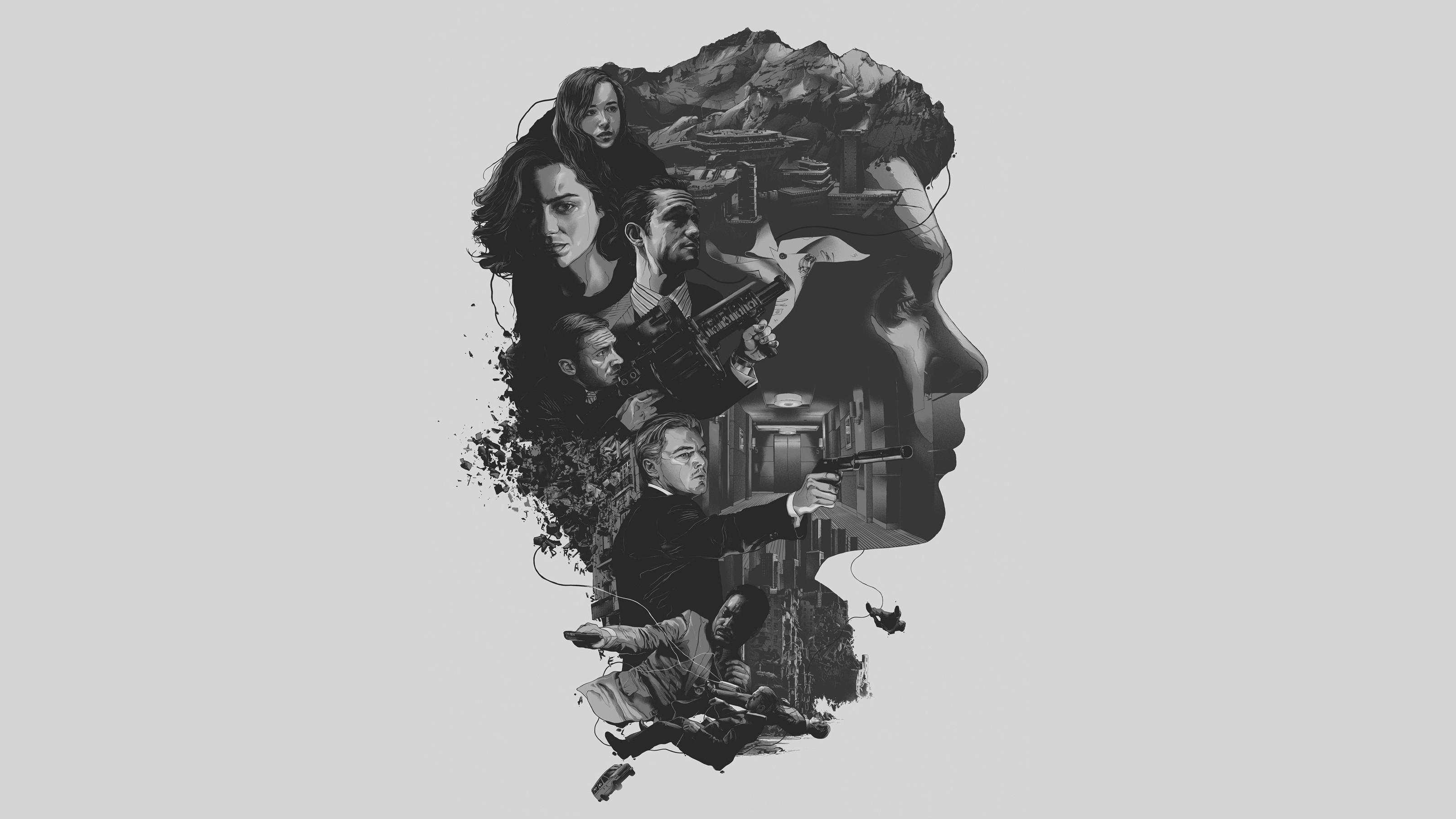 3213x1807 fan art, Inception, minimalism, artwork, monochrome Gallery HD Wallpaper