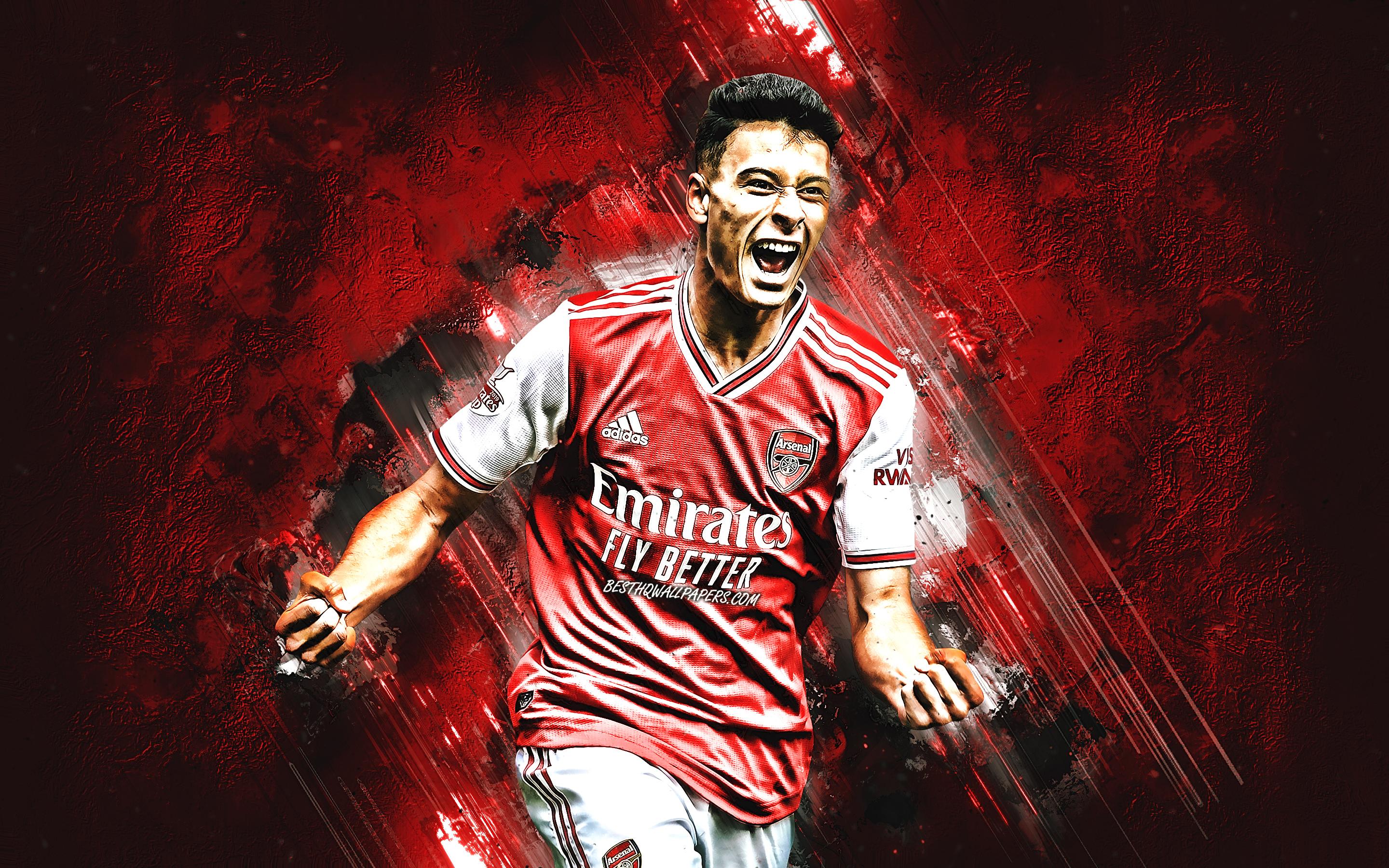 2880x1800 Download wallpaper Gabriel Martinelli, Arsenal FC, London, Brazilian football player, Premier League, England, red stone background, football for desktop with resolution 2880x1800. High Quality HD picture wallpaper