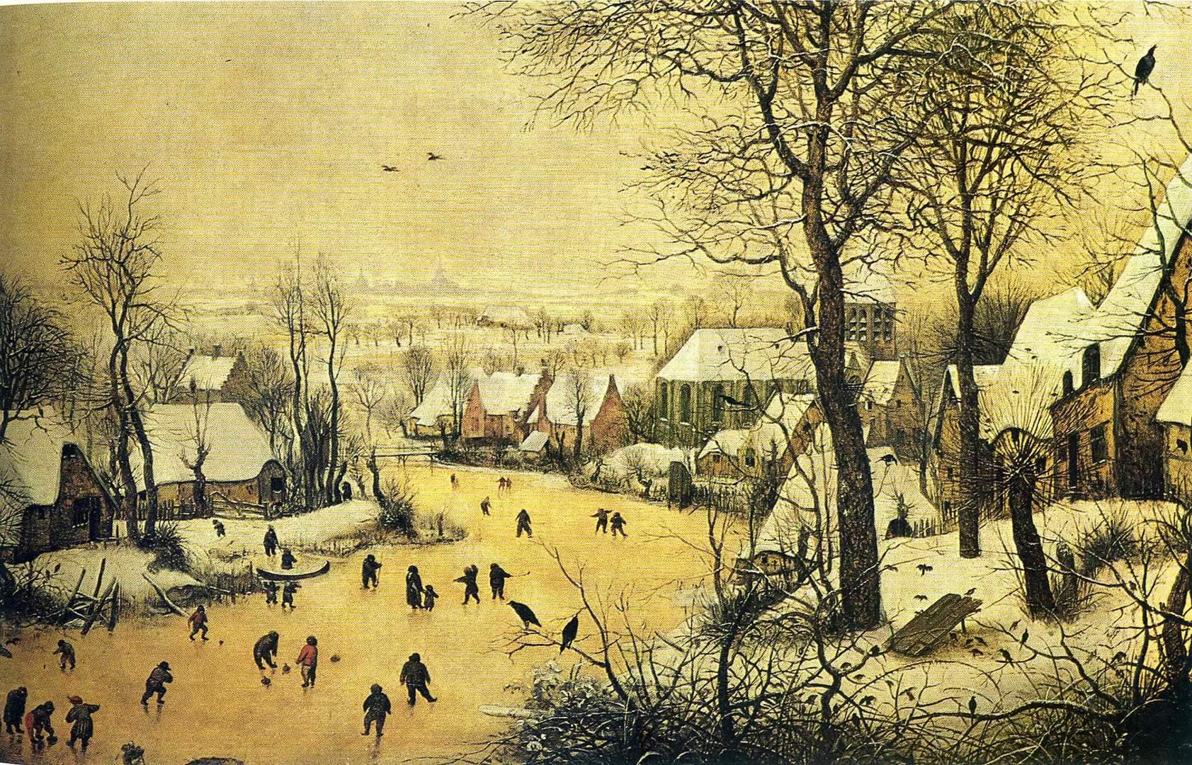 1683x1080 Winter Landscape With Skaters And A Bird Trap Bruegel The Elder Wallpaper Image