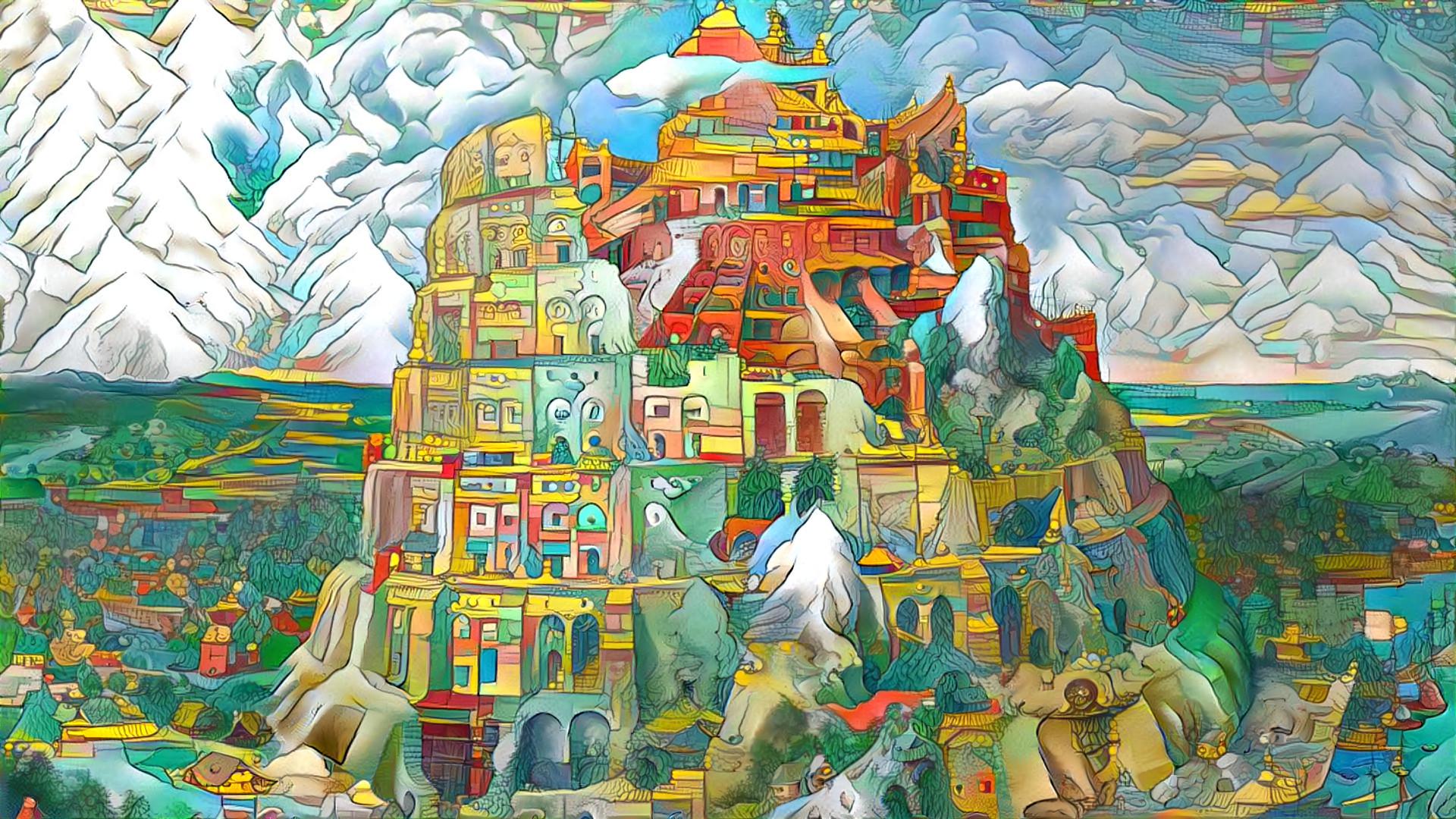 1920x1080 Image: The Tower of Babel, painted by Pieter Bruegel the Elder, 1563 AD. Style from DDG Community, Popular Styles. Deep Dream Generator