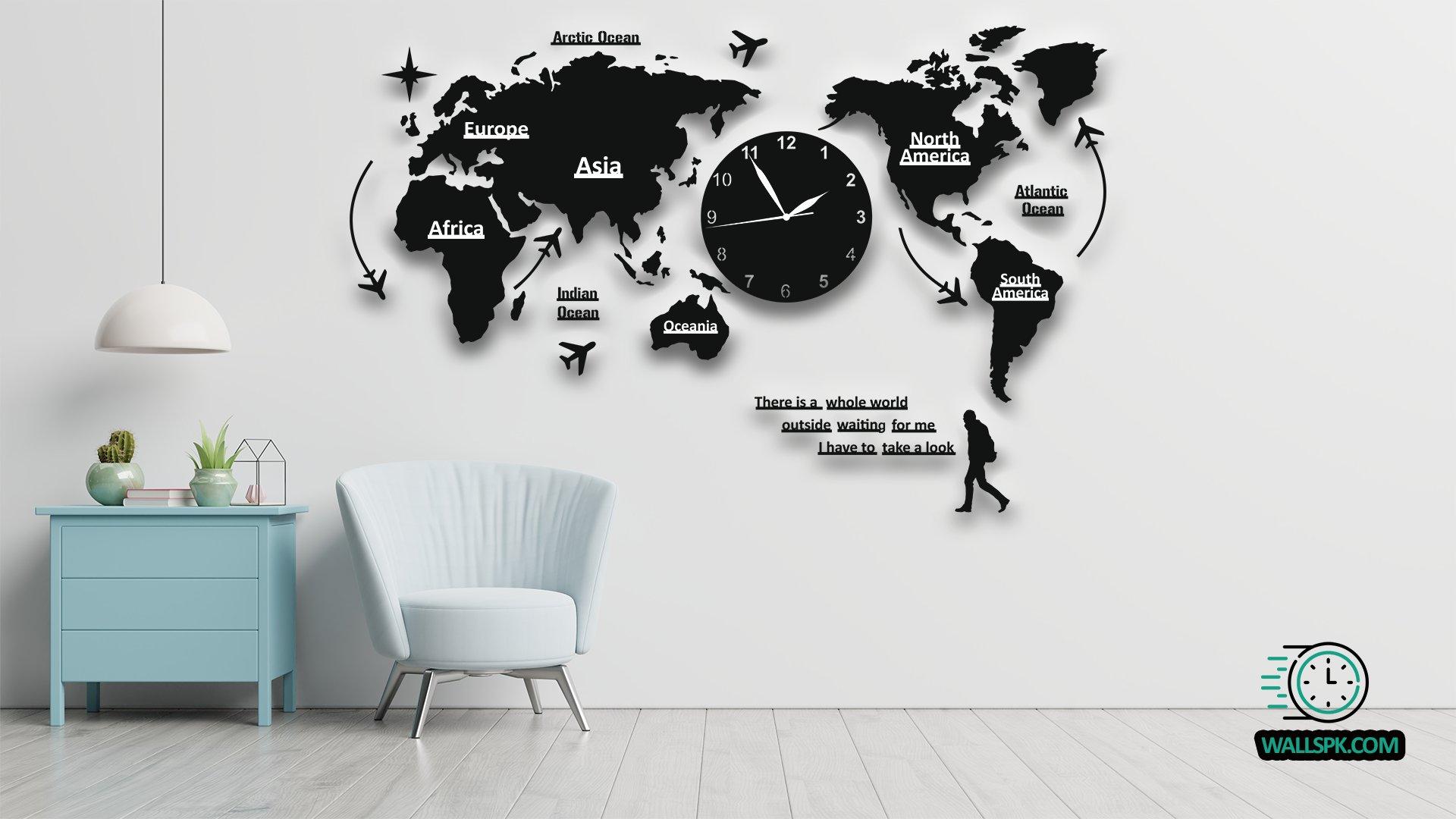 1920x1080 WallsPK 3D World Map Wall Clock Large An extremely beautiful combination of World Map. The clock is placed between the World Map. Order: #walldecor #wallclock #wallart # wallpaper #wallsticker #diywalldecor #