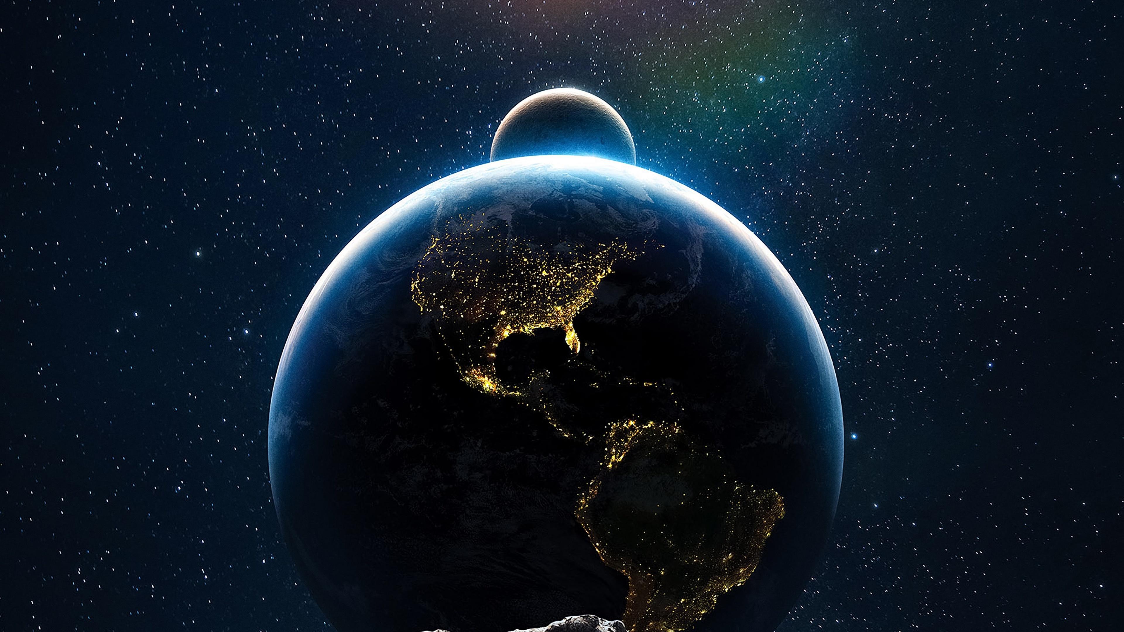 3840x2160 Earth Wallpaper 4K, Moon, Sun, Solar system, Space