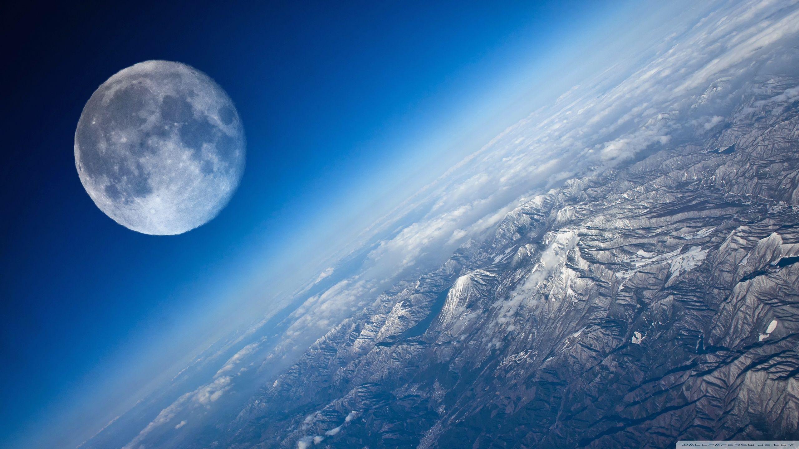 2560x1440 Earth And Moon Wallpaper