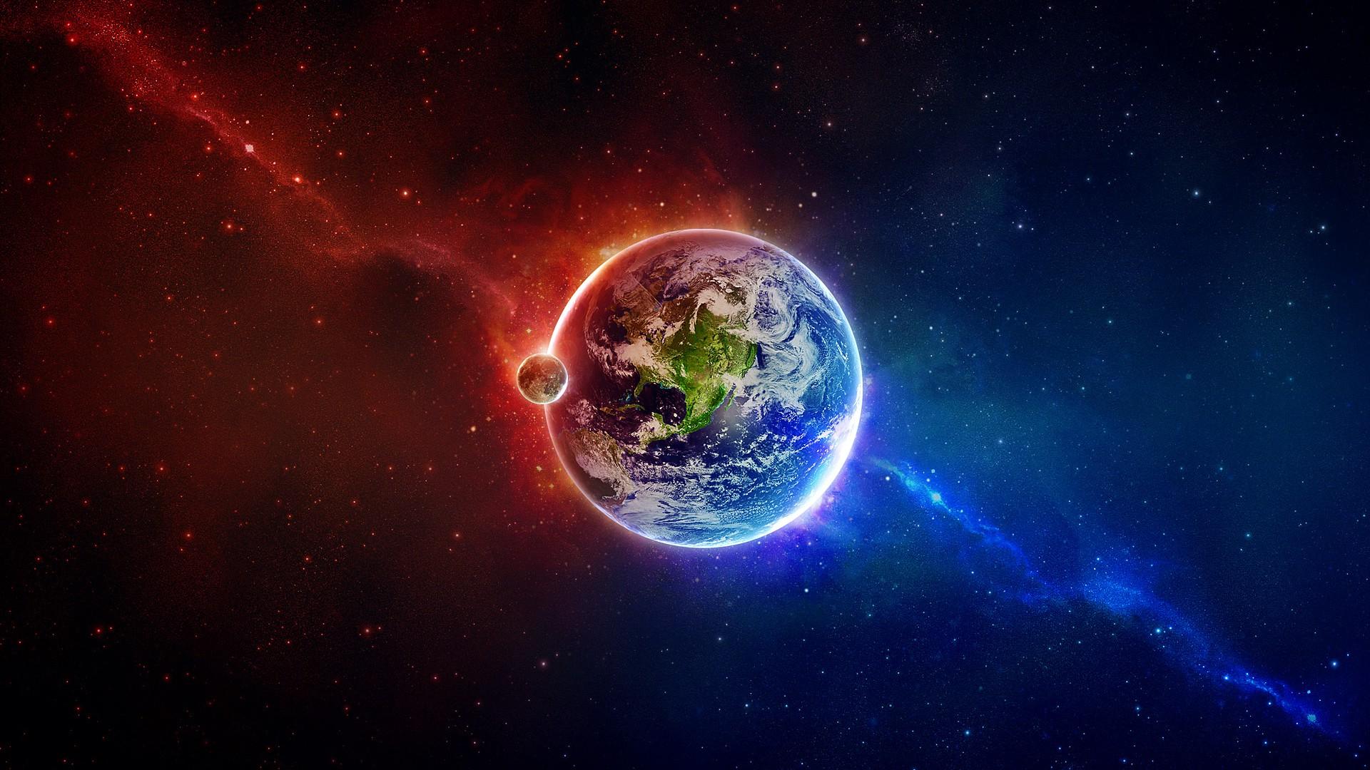 1920x1080 planet, Earth, Moon, Space Art Wallpaper HD / Desktop and Mobile Background