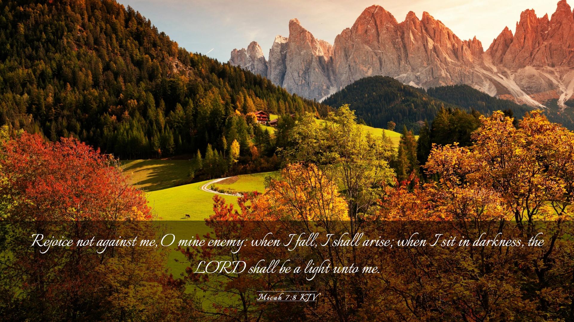 1920x1080 Micah 7:8 KJV Desktop Wallpaper not against me, O mine enemy: when I