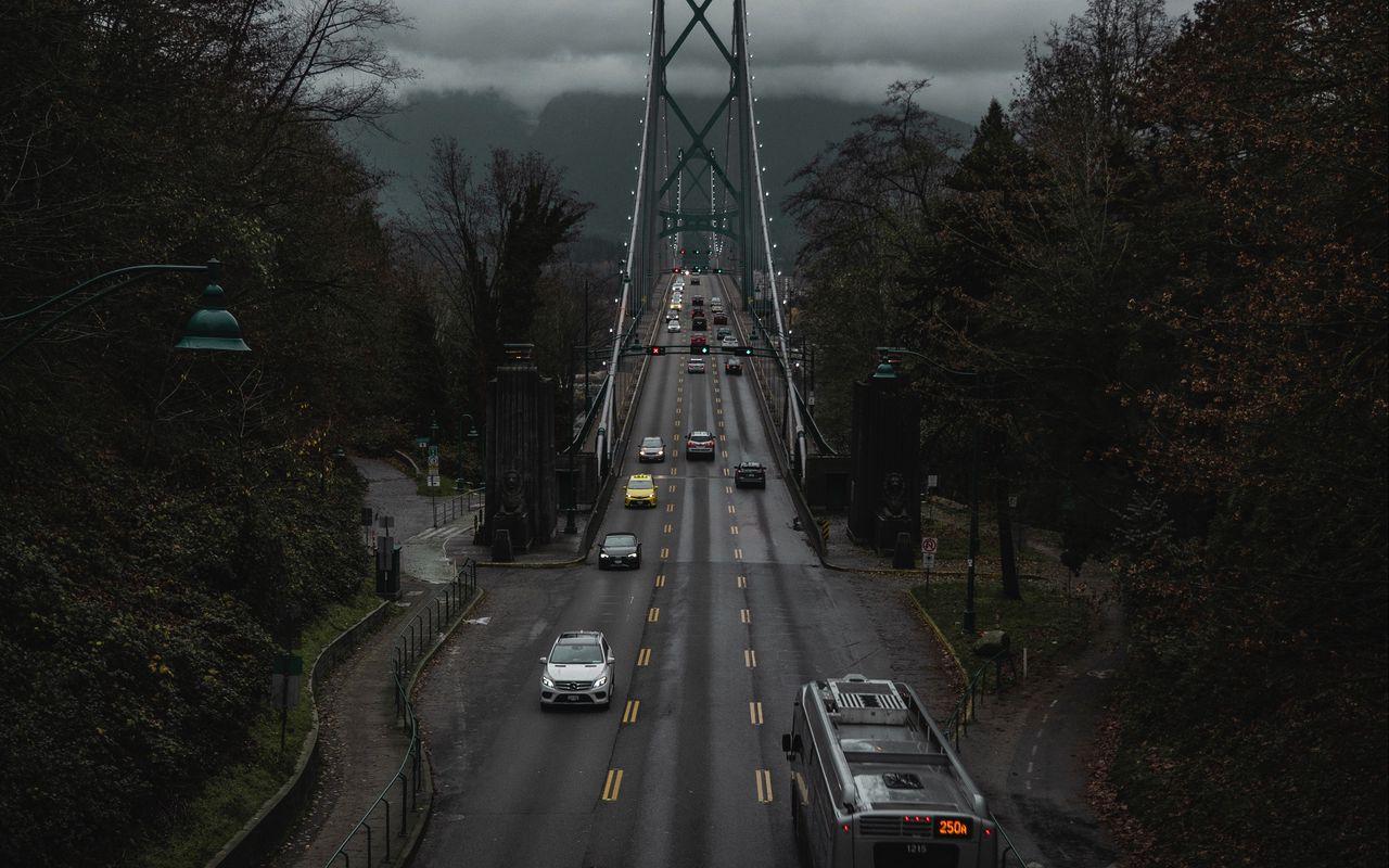 1280x800 Download wallpaper 1280x800 road, bridge, transportation, traffic, vancouver, canada widescreen 16:10 HD background