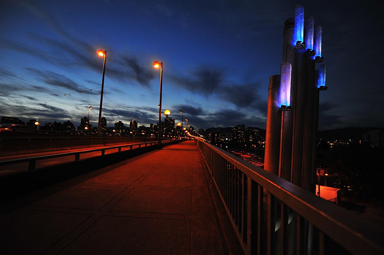 1280x851 Image Vancouver Canada Bridges Fence night time Street lights Cities