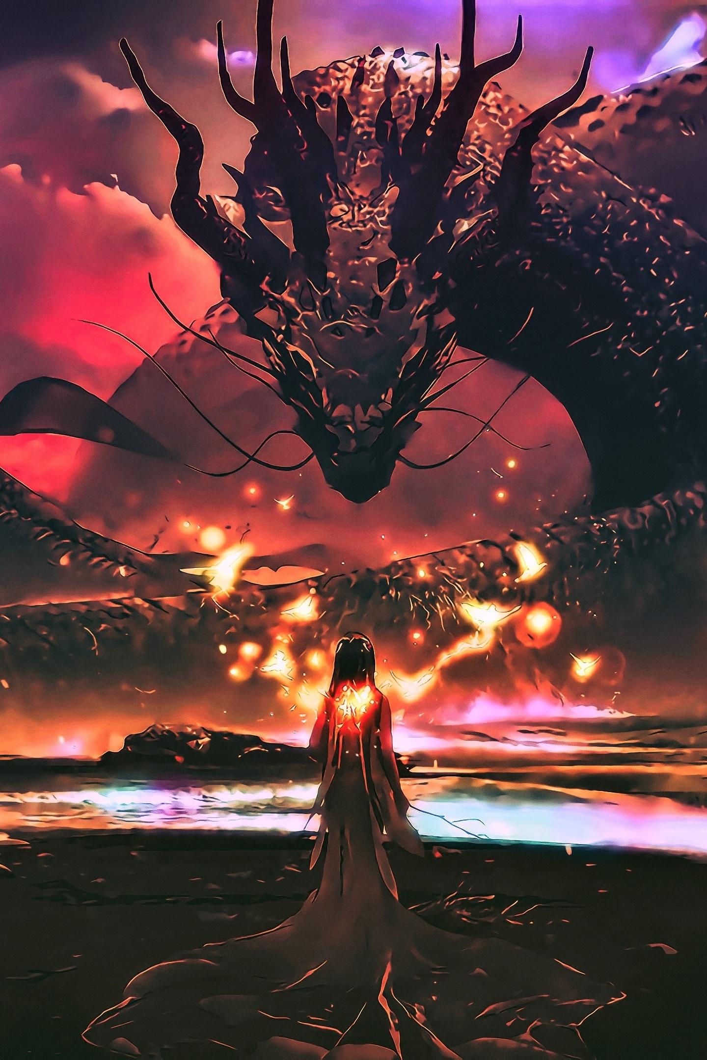 1440x2160 Download wallpaper 1440x2630 dragon, sea monster, woman, fantasy, art, samsung galaxy note 1440x2630 HD background, 4748