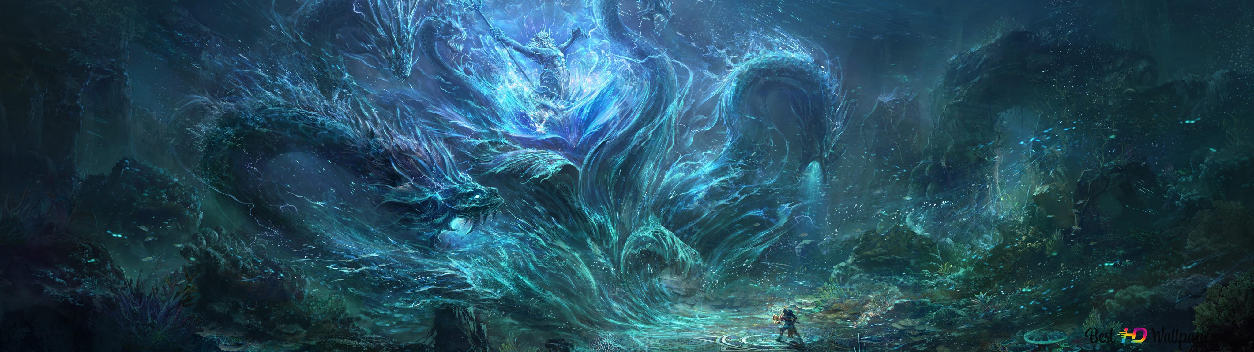 4096x1152 Sea Monsters 8K wallpaper download