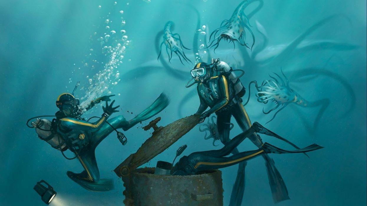 1245x700 Fantasy original art artistic artwork sea ocean creature monster f wallpaperx1440