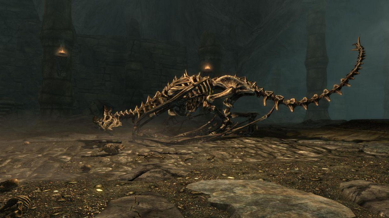 1244x700 Skyrim Elder Scrolls Dragon Skeleton Bones wallpaperx1080