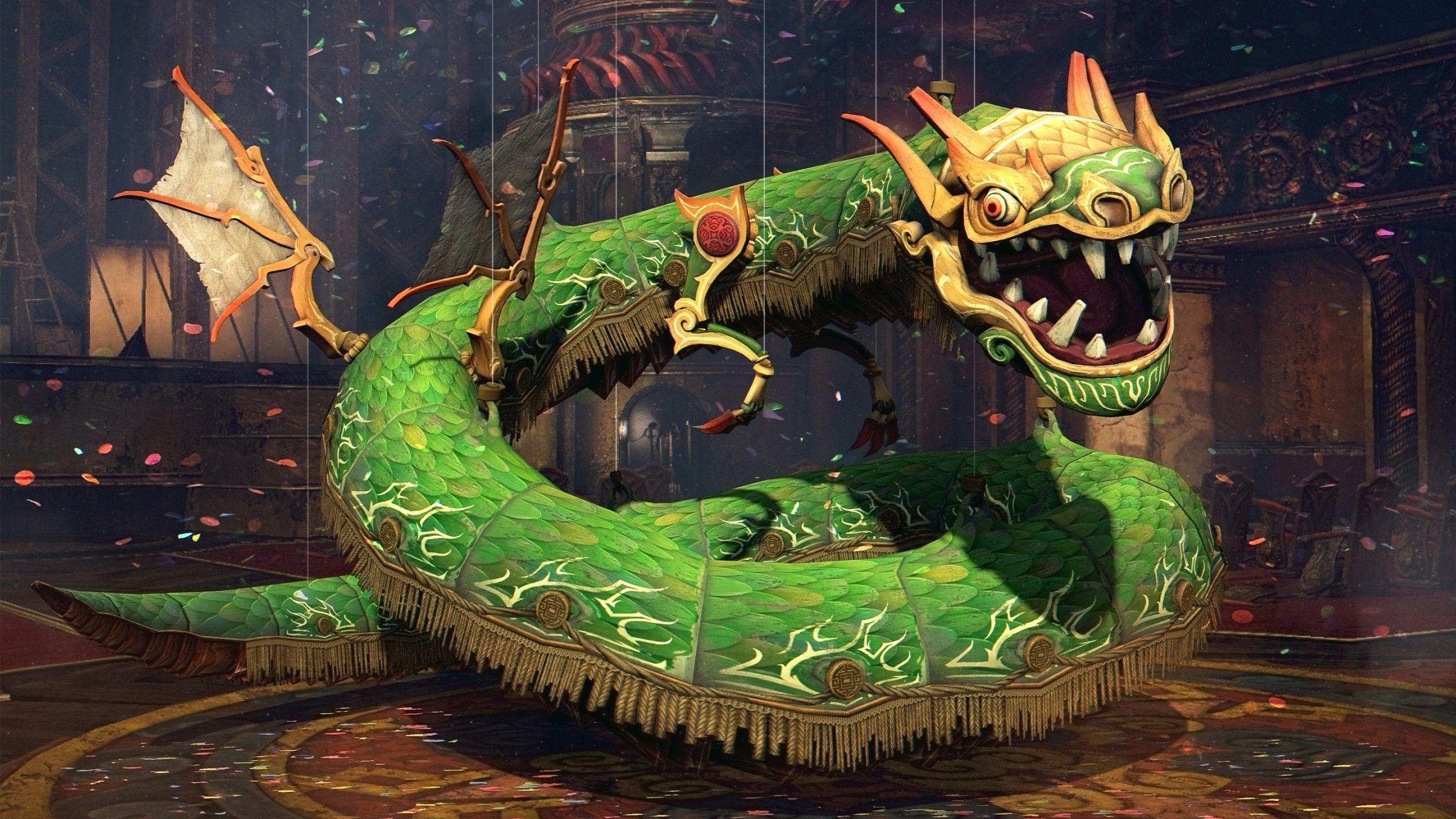 2560x1440 Wallpaper dragon, 4k, HD wallpaper, green, dance, asian, Japanese