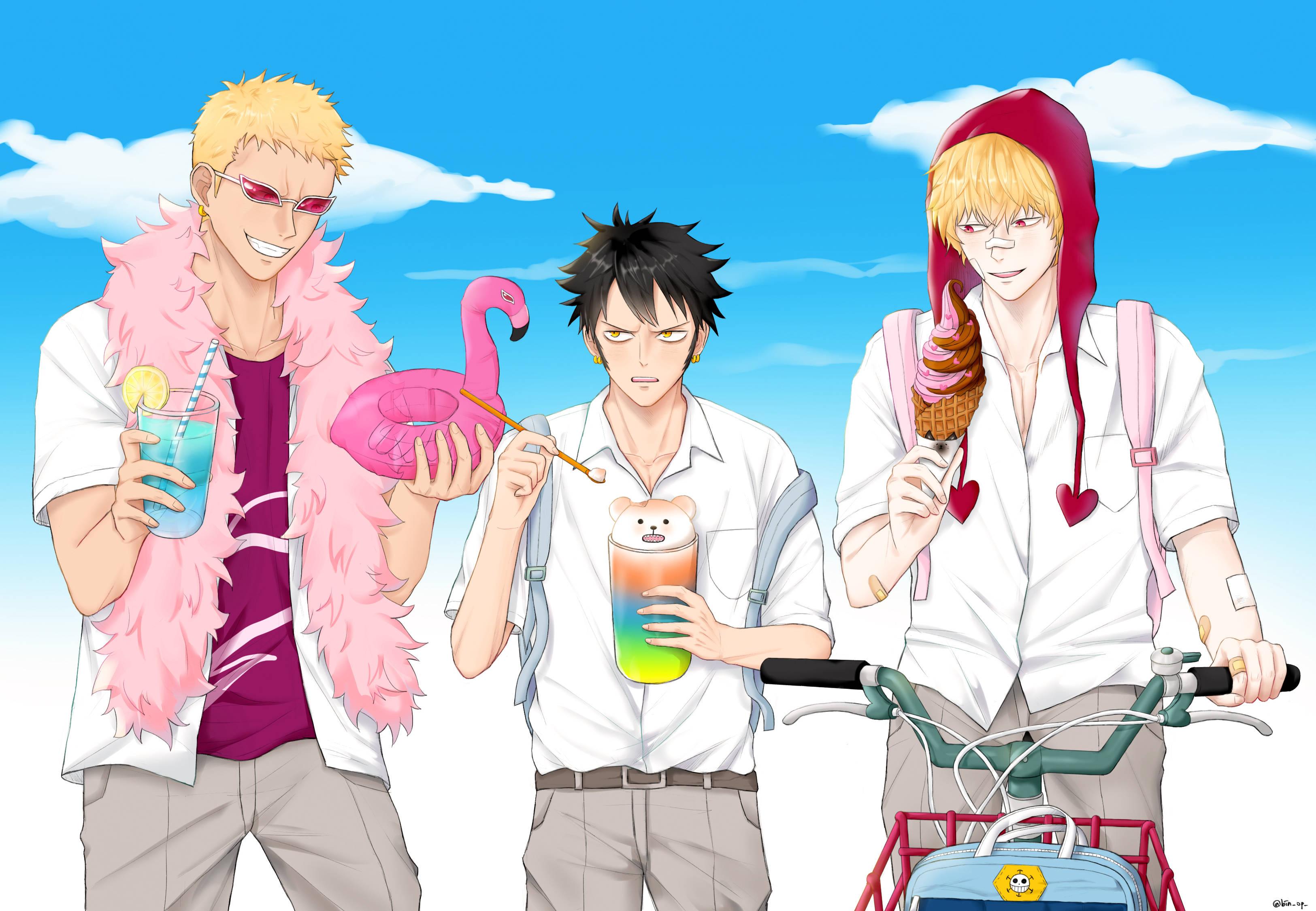 3250x2250 Download Doflamingo Corazon And Trafalgar Law One Piece Fanart Wallpaper