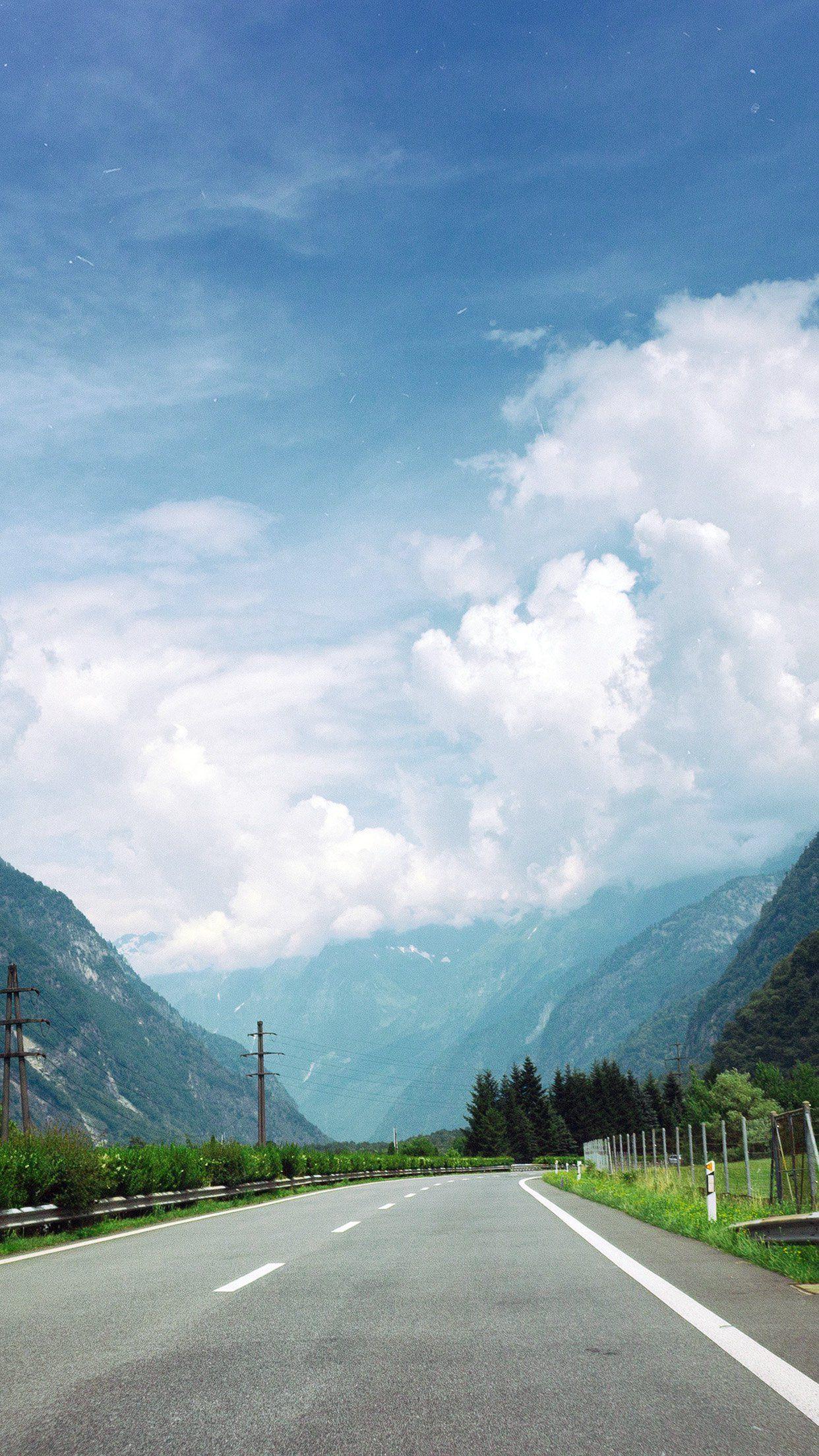 1242x2208 Clouds Mountain Road Sunny Nature Android wallpaper HD