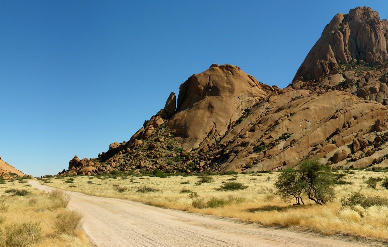 1332x850 Wallpaper The sky, Sand, Nature, Photo, Road, Mountains, Grass, Rocks, Trees, Desert, Panorama, Stones, Africa, Landscape, Namibia, South Africa image for desktop, section природа