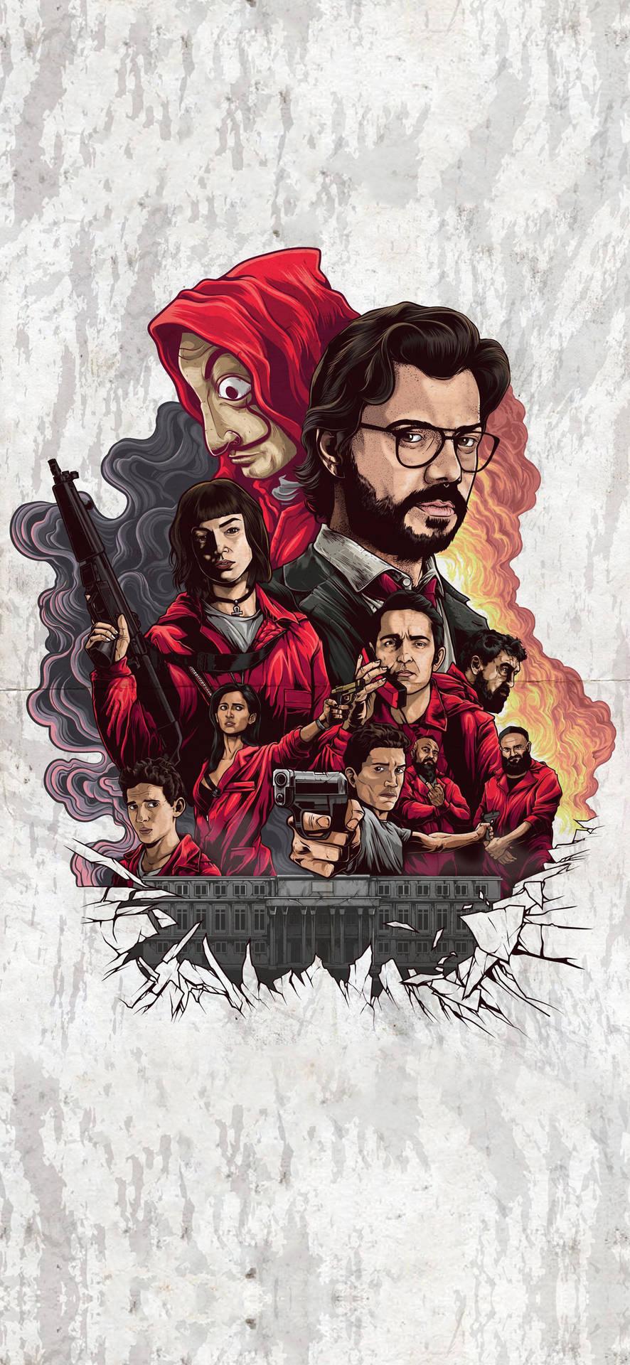 886x1920 Download Money Heist Poster Art Wallpaper
