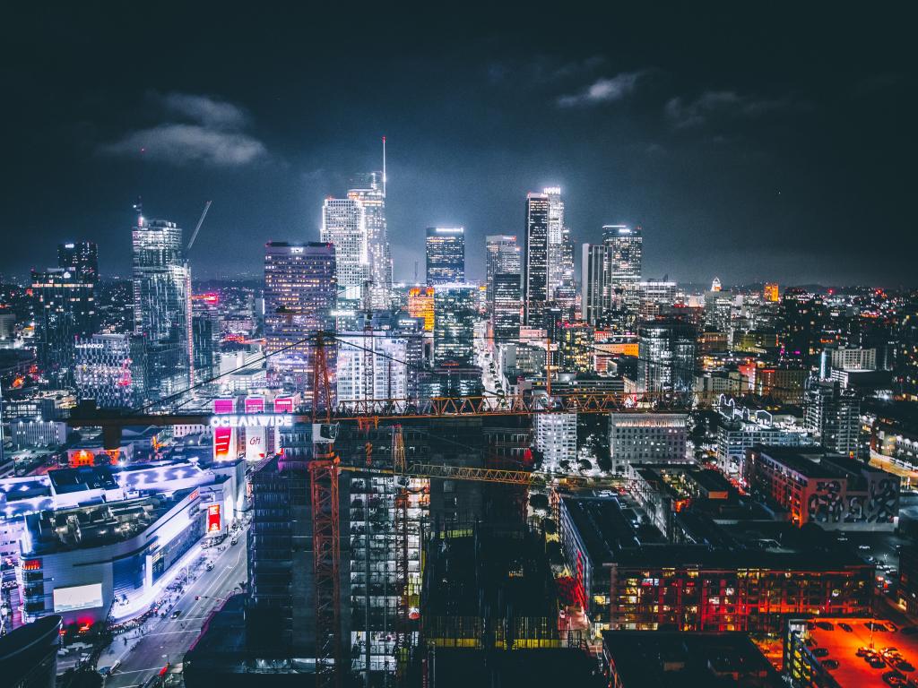 1024x768 Wallpaper buildings, night, los angeles desktop wallpaper, HD image, picture, background, b38153