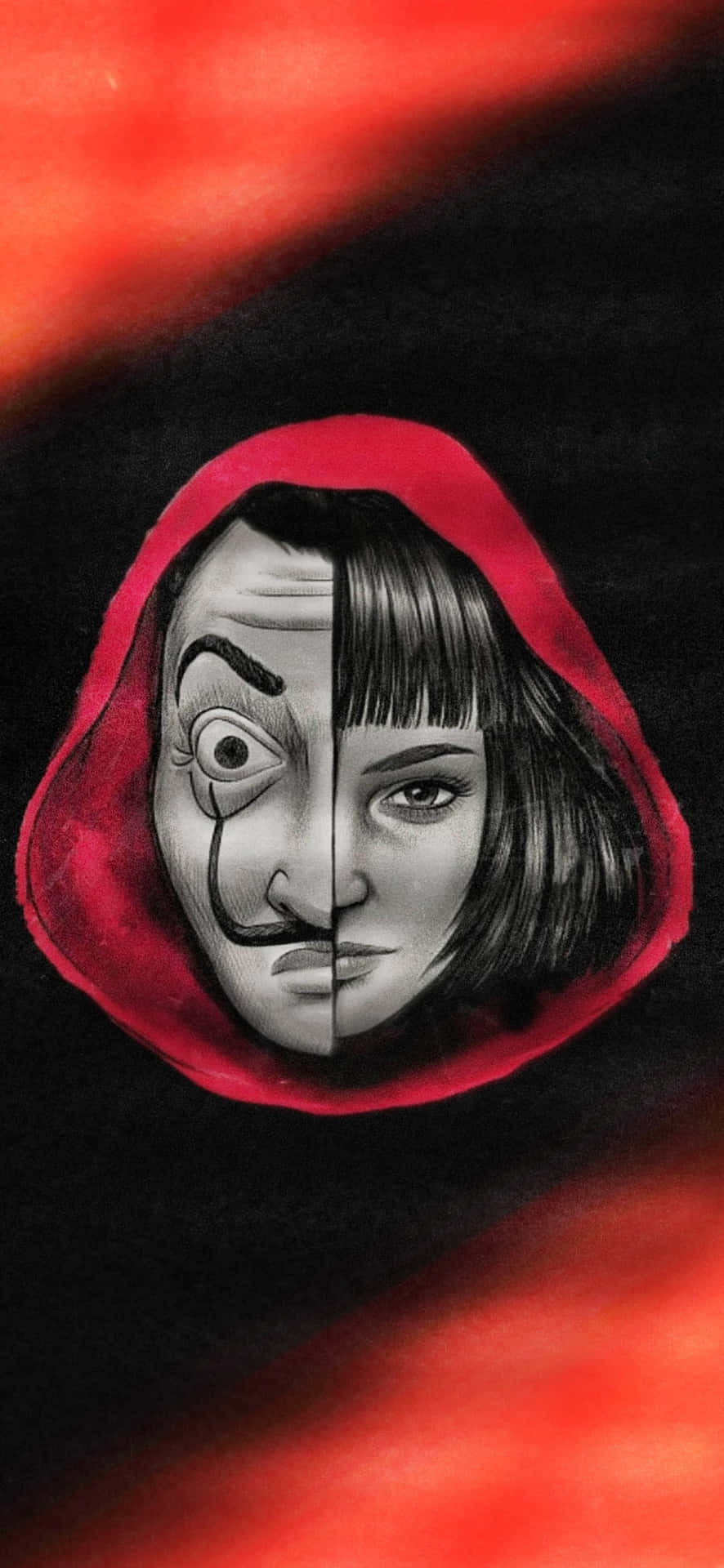 886x1920 Download Tokyo In Money Heist X Dali Mask Fanart Wallpaper