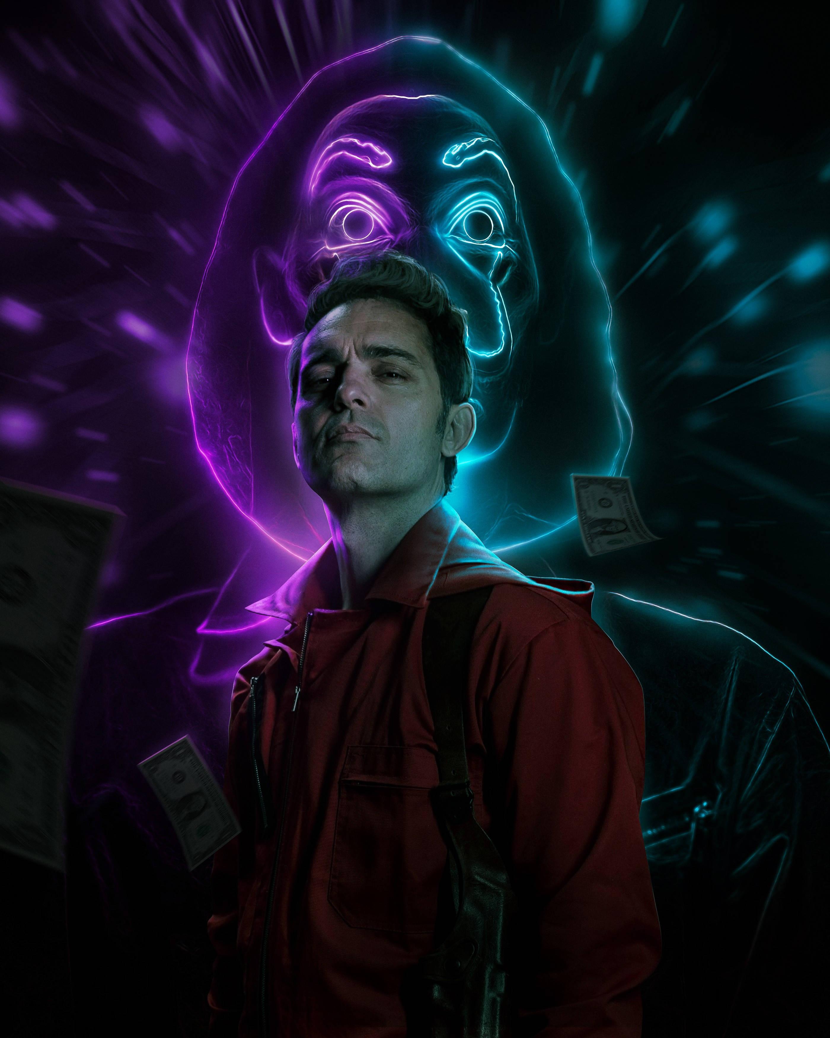 2800x3500 Download Money Heist Neon Art Berlin Wallpaper
