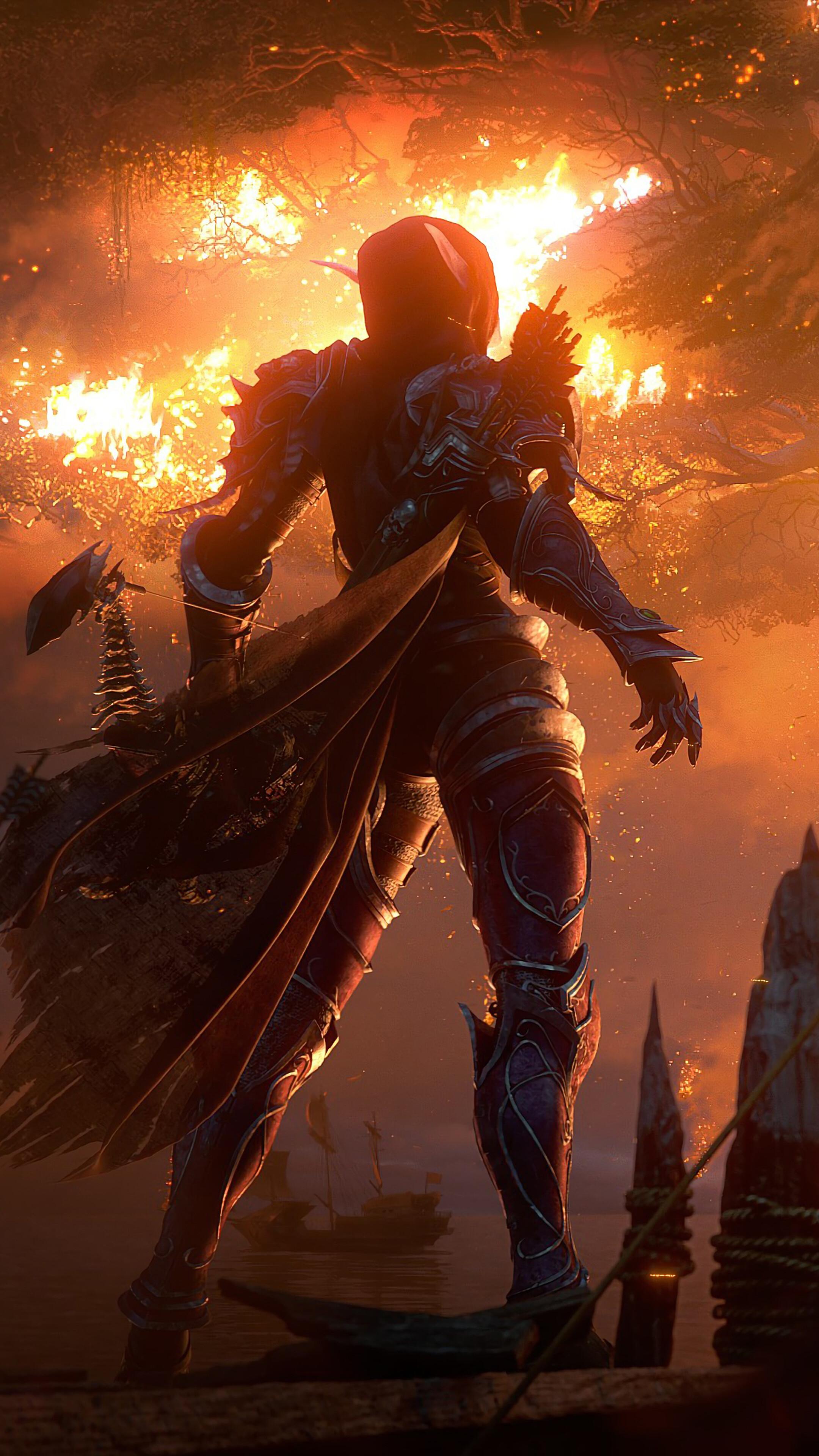 2160x3840 Sylvanas Windrunner, Teldrassil, Burning, WoW, 4k Gallery HD Wallpaper