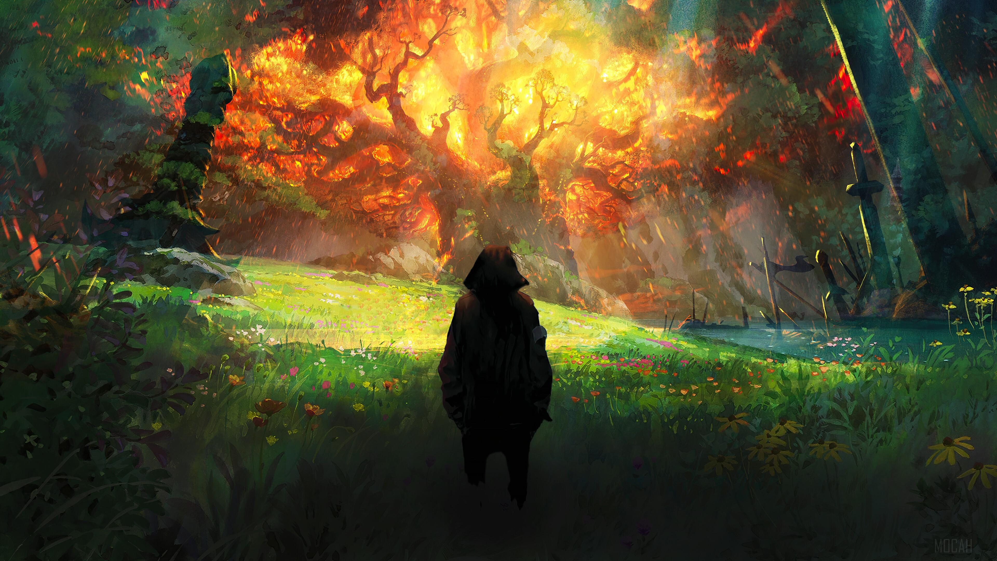 3840x2160 Fantasy, Burning, World Tree, Teldrassil, World of Warcraft, WoW, Video Game 4k Gallery HD Wallpaper