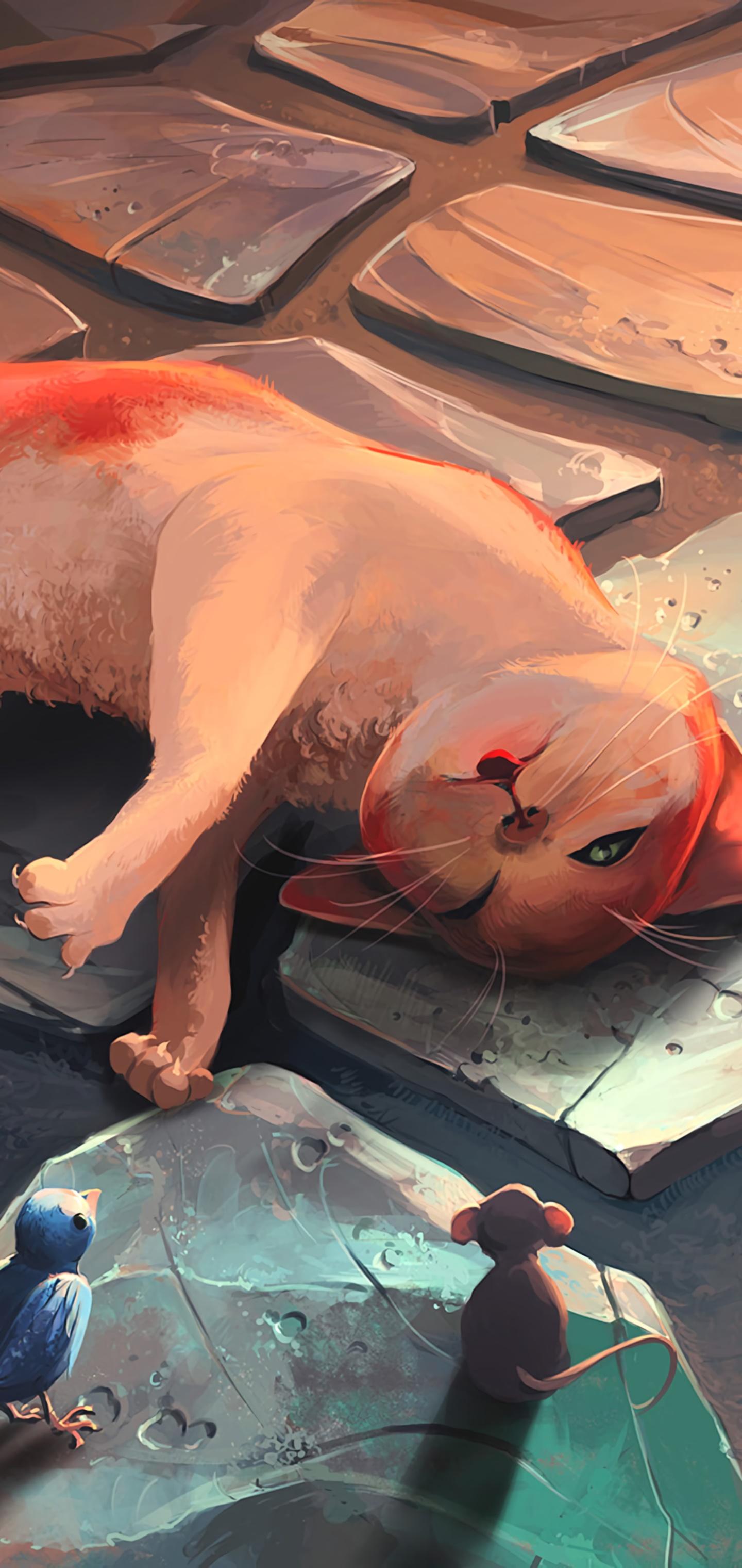 1440x3040 Wallpaper / Fantasy Cat Phone Wallpaper, Mouse, Bird, 1440x3040 free download