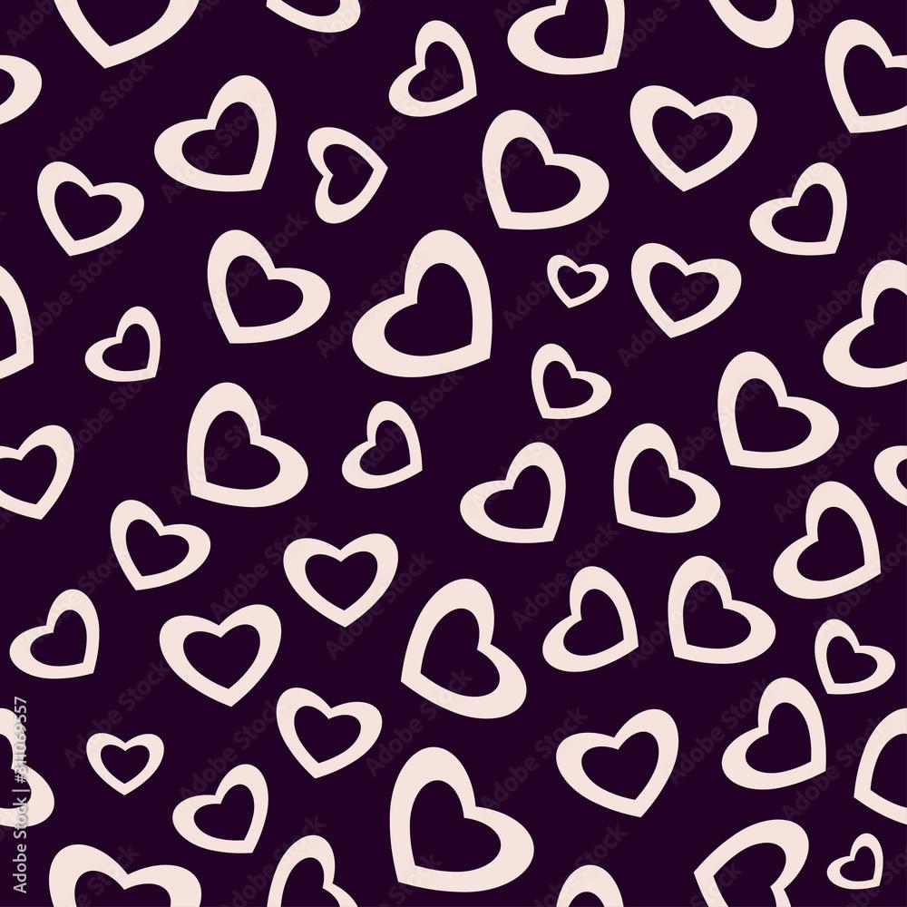 1000x1000 Light pink hearts on dark violet background. Seamless nice pattern for valentine day. Suitable for packaging, wallpaper, textile. vector de Stock