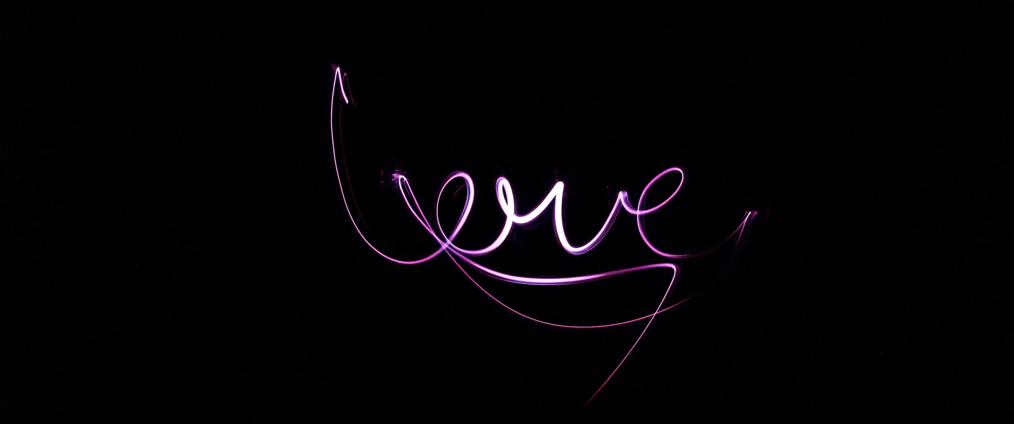 3440x1440 Love Text Wallpaper 4K, Black Background, Black Dark
