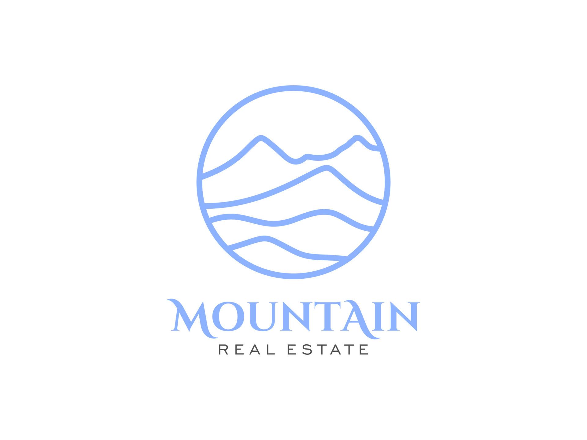 1920x1440 Abstract Mountain Logo. White Shape Mountain Silhouette with Outline Style Combination isolated on White Background. Flat Vector Logo Design Template