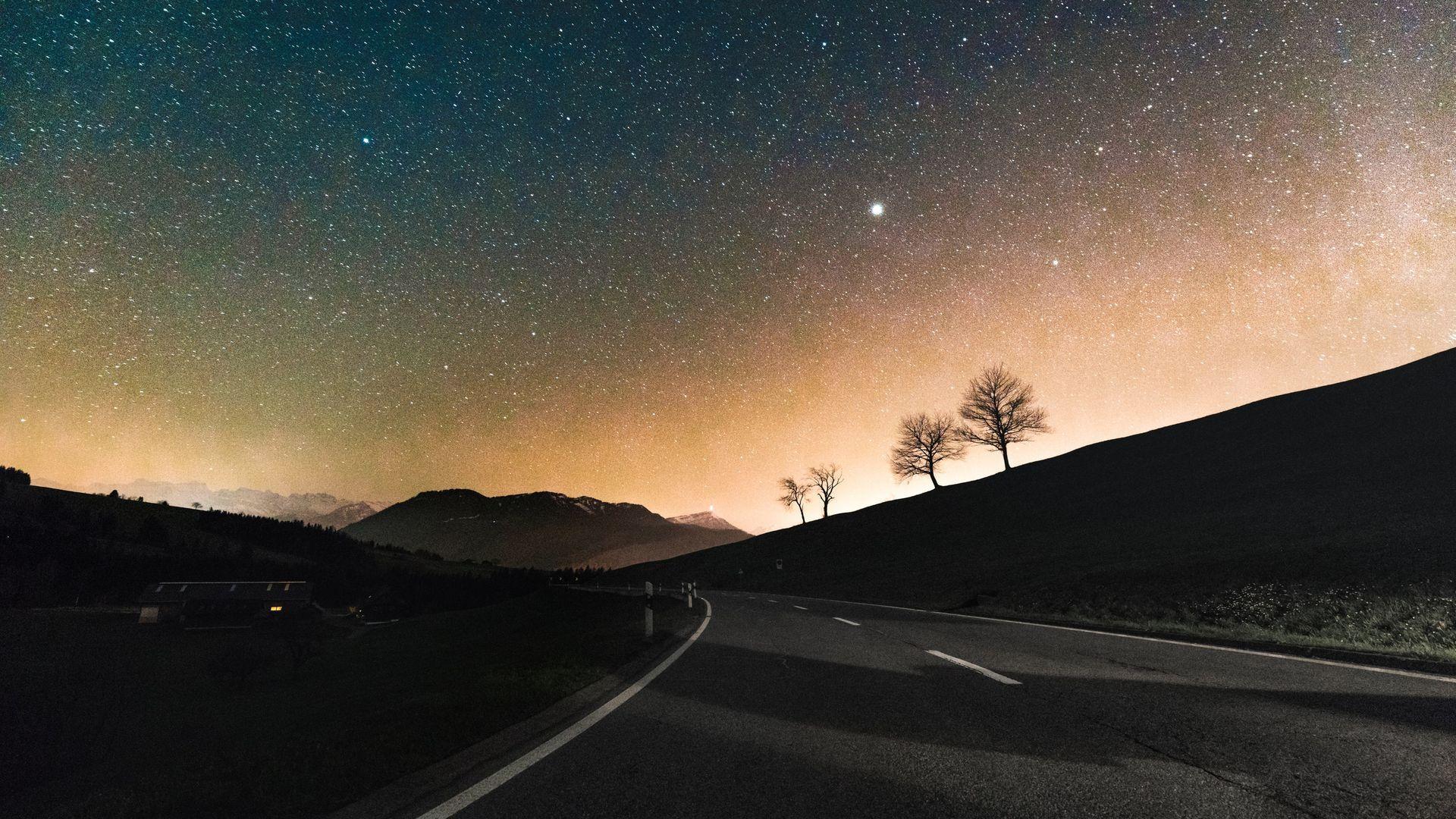 1920x1080 Colorful Starry Sky over Road Wallpaper