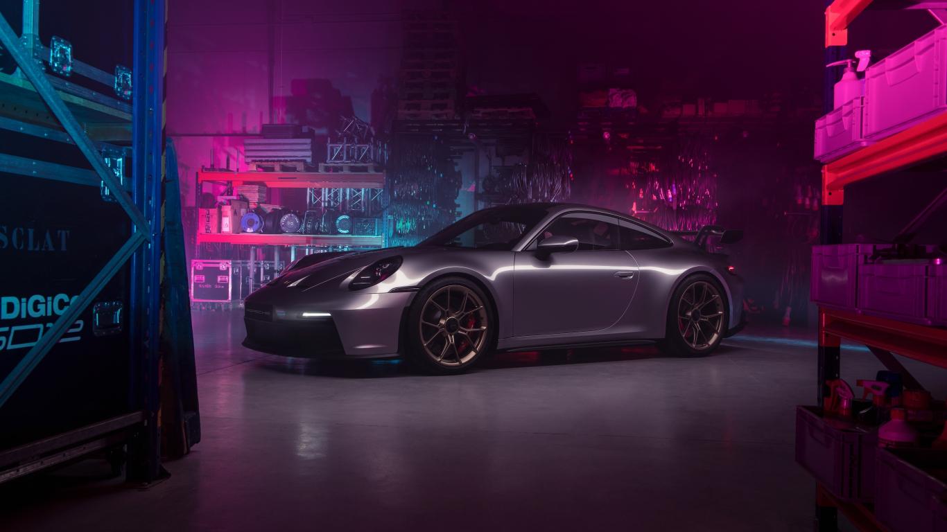 1366x768 Porsche 992 GT3 sport car wallpaper background.