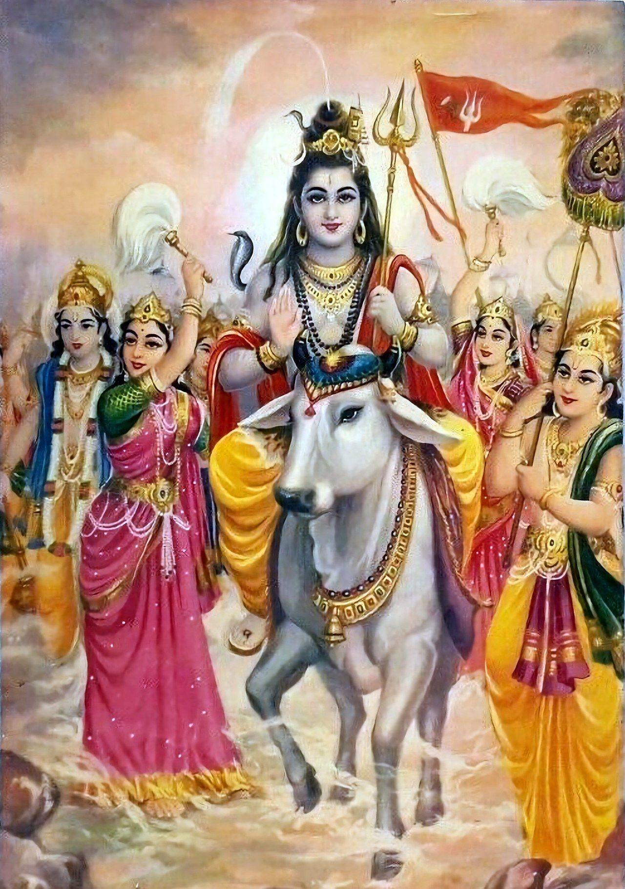 1280x1819 Lord Shiva Baraat Marriage Procession Vintage Old Print (via eBay: oldisgoldcollection). Lord shiva painting, Shiva art, Lord shiva