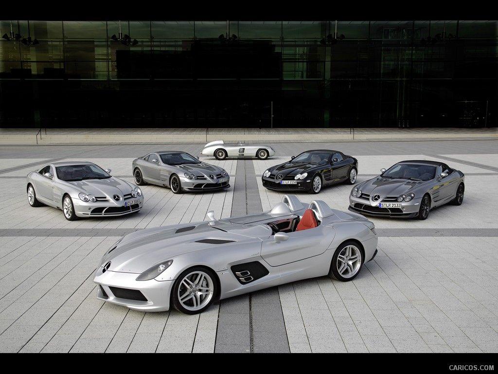 1024x768 Mercedes Benz SLR Stirling Moss And MB Lineup. Wallpaper
