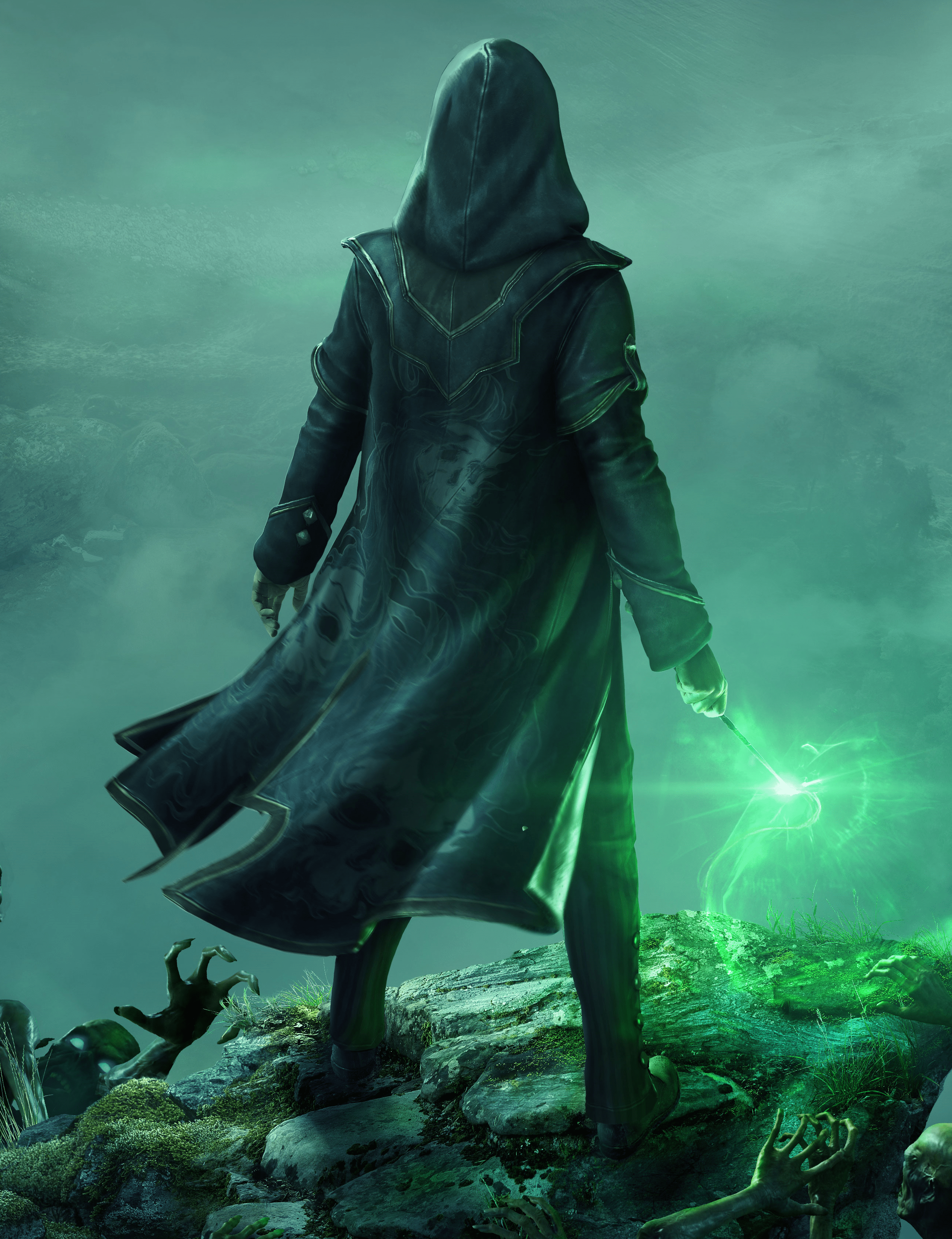 2584x3361 In the dark version of the Hogwarts Legacy wallpaper, the MC is wearing the dark arts robes