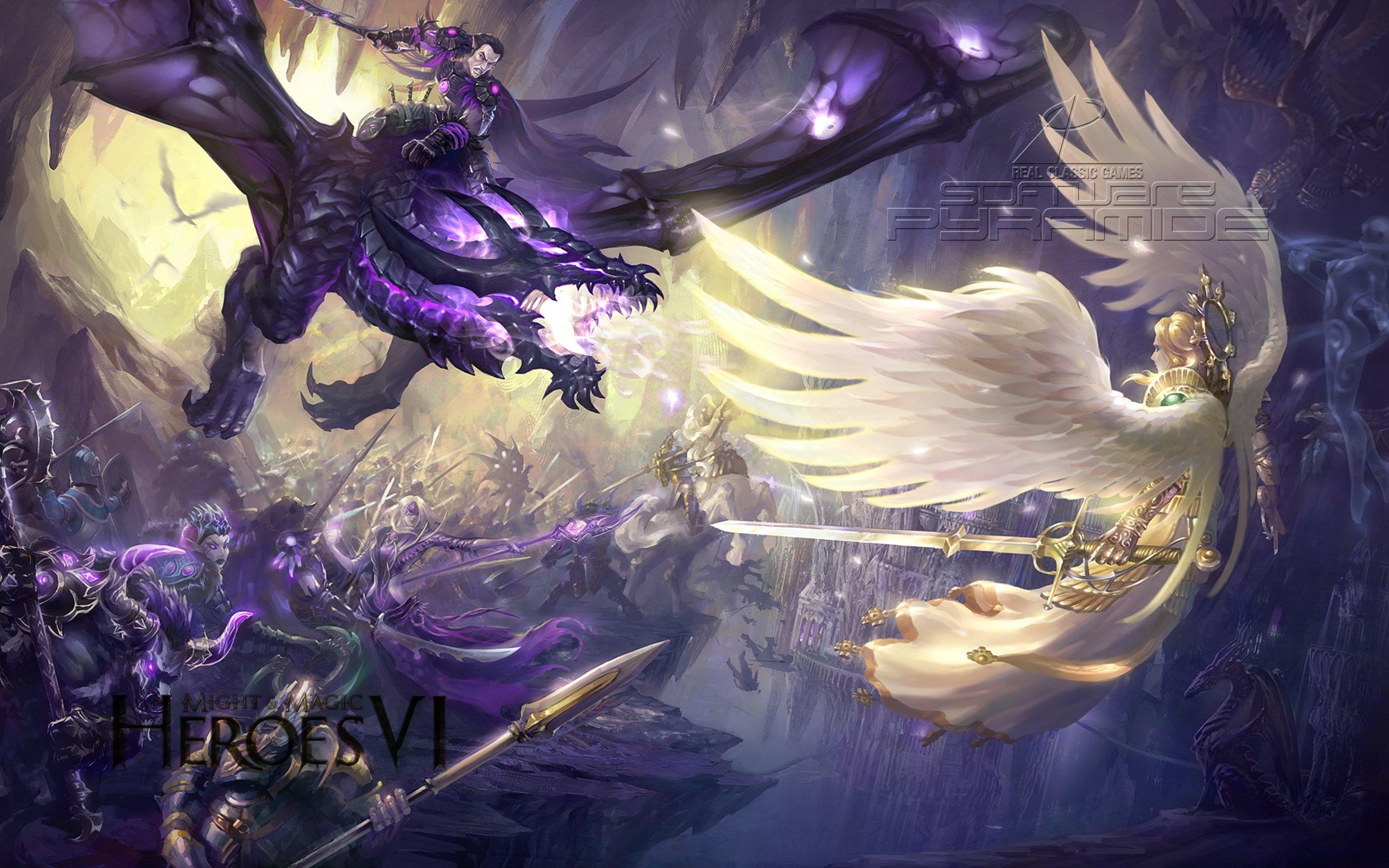 2560x1600 heroes, Might, Magic, Strategy, Fantasy, Fighting, Adventure, Action, Online, 1hmm, Warrior, Battle, Angel, Dragon Wallpaper HD / Desktop and Mobile Background