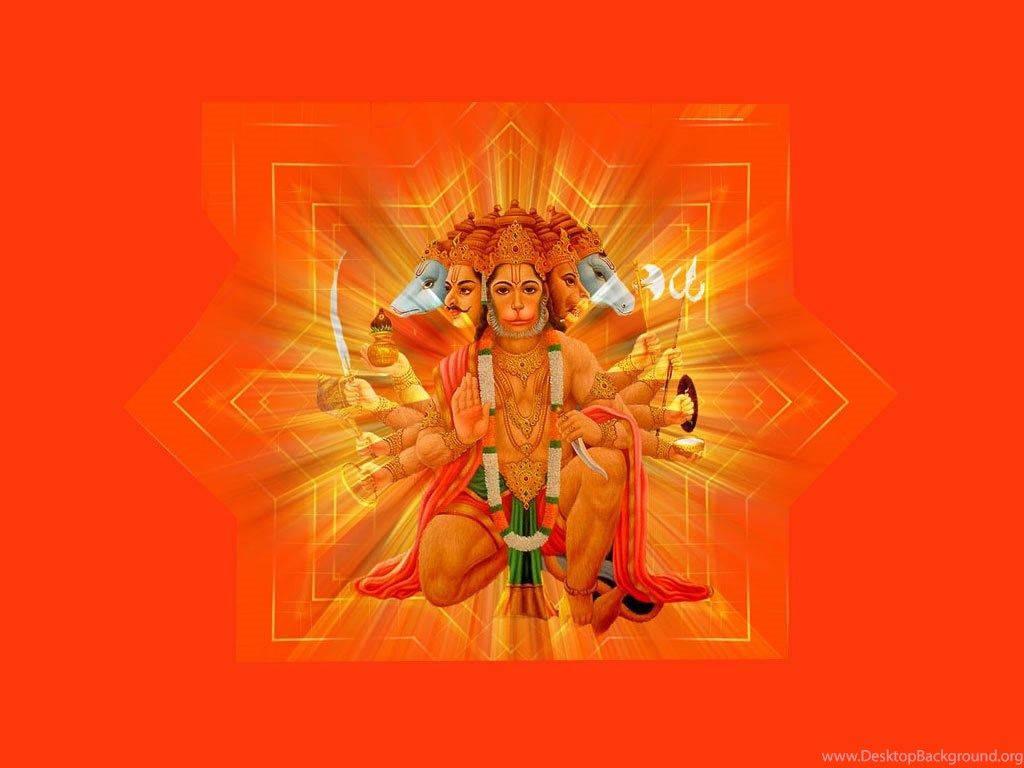 1024x768 Download Panchmukhi Hanuman With Eight Sided Star Wallpaper