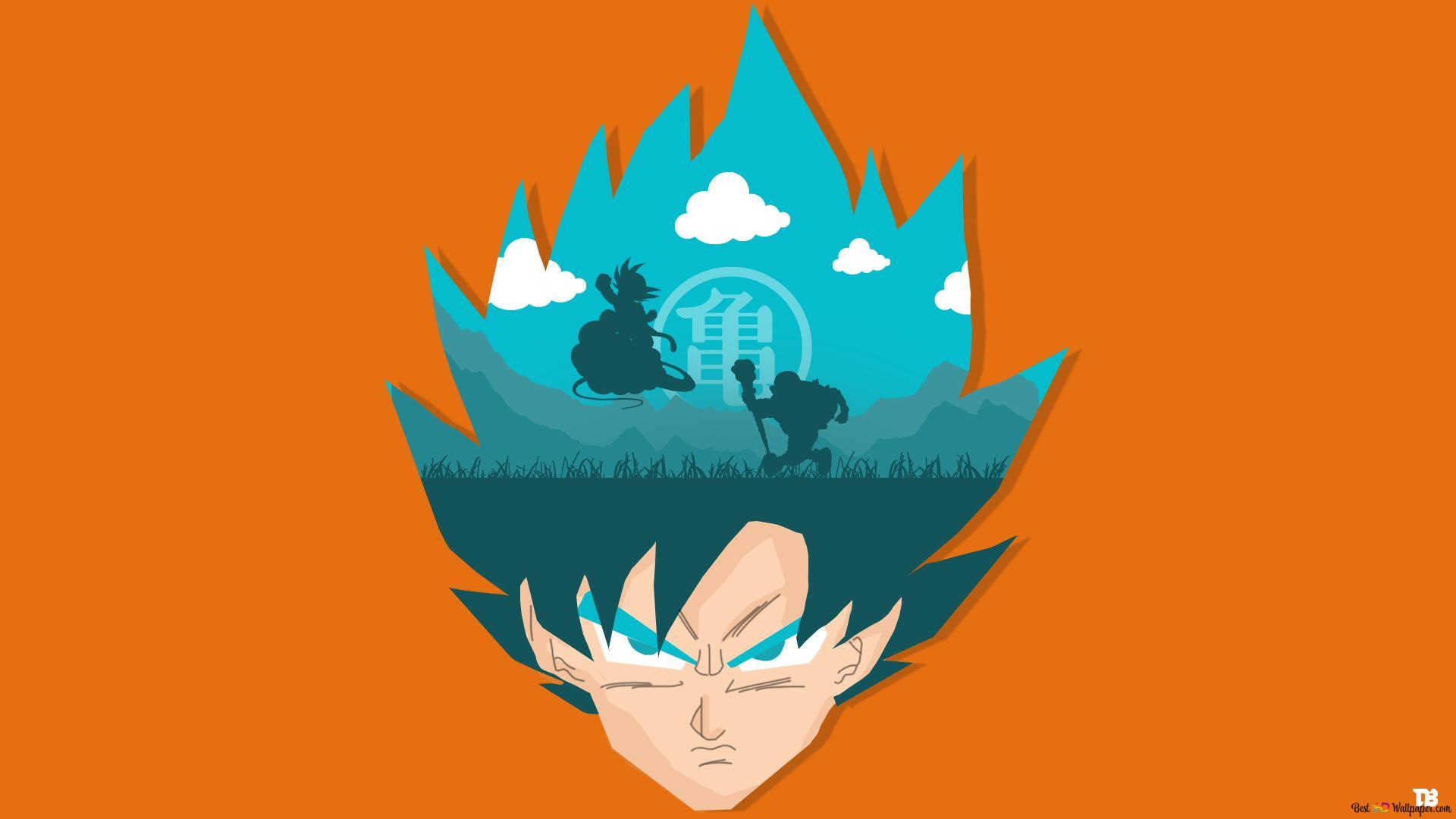 1920x1080 Goku minimal face over orange background HD wallpaper download